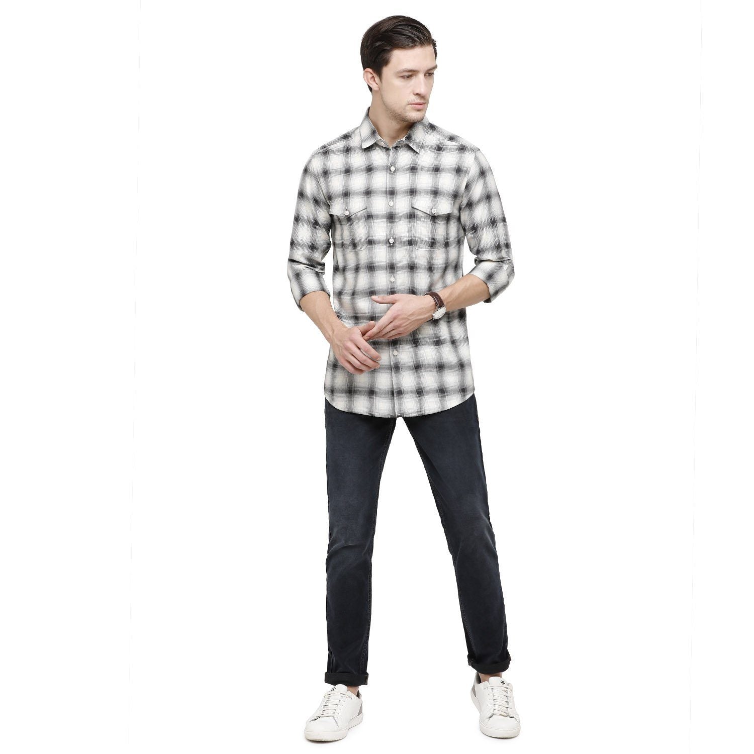 Swiss Club Mens White & Black Printed Slim Fit Half Sleeve Woven Shirt ( S-SC-84 B-FS-CHK-SF ) Shirts Swiss Club 