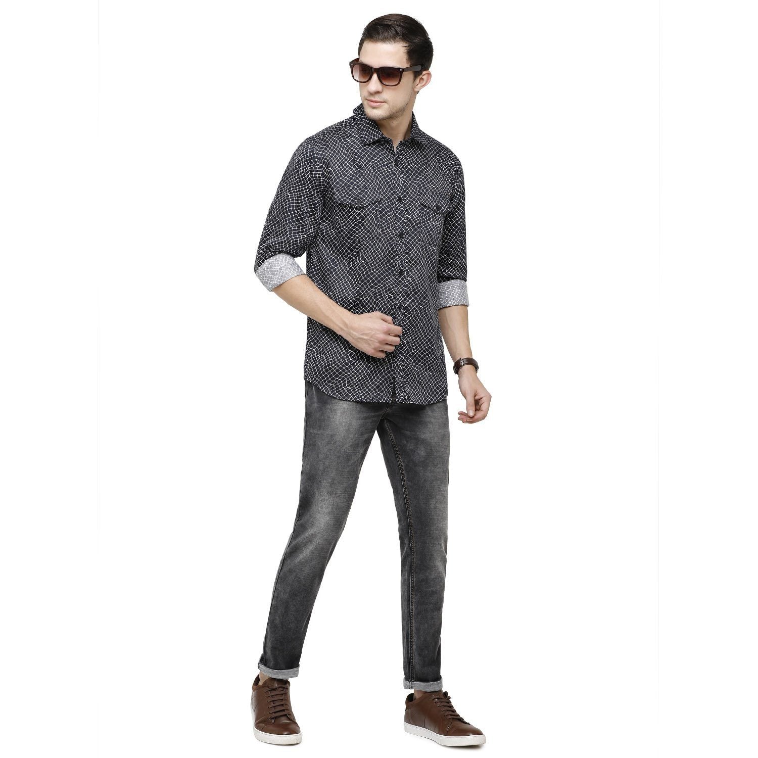 Swiss Club Men's Brown Checkered Slim Fit Casual Full Sleeve Woven Shirt ( S-SC-86 B-FS-PRT-SF ) Shirts Swiss Club 
