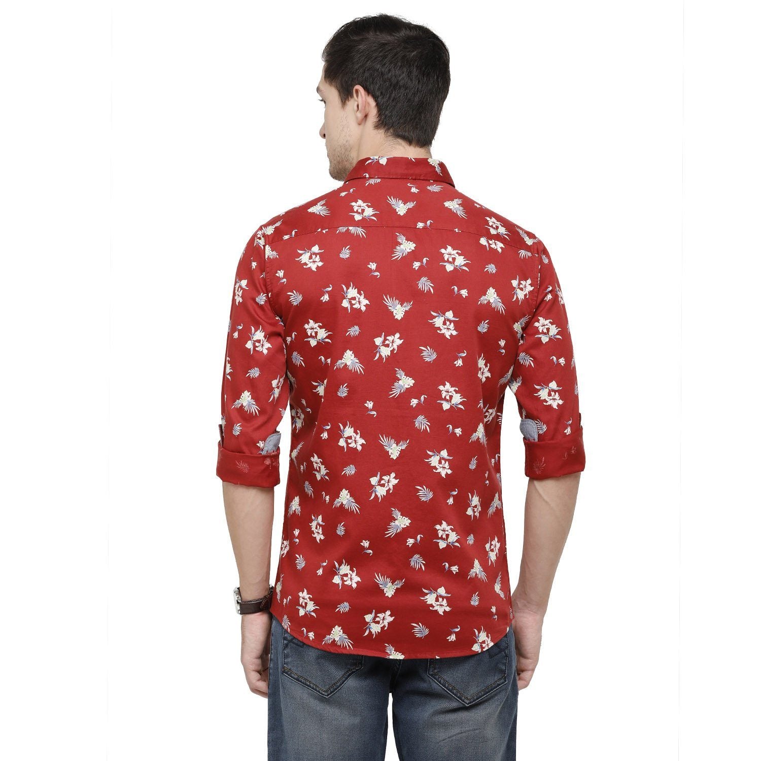 Swiss Club Mens Printed Collar Neck Full Sleeve Slim Fit 100% Cotton Red Fashion Woven Shirt ( S-SC-90 A-FS-PRT-SF ) Shirts Swiss Club 