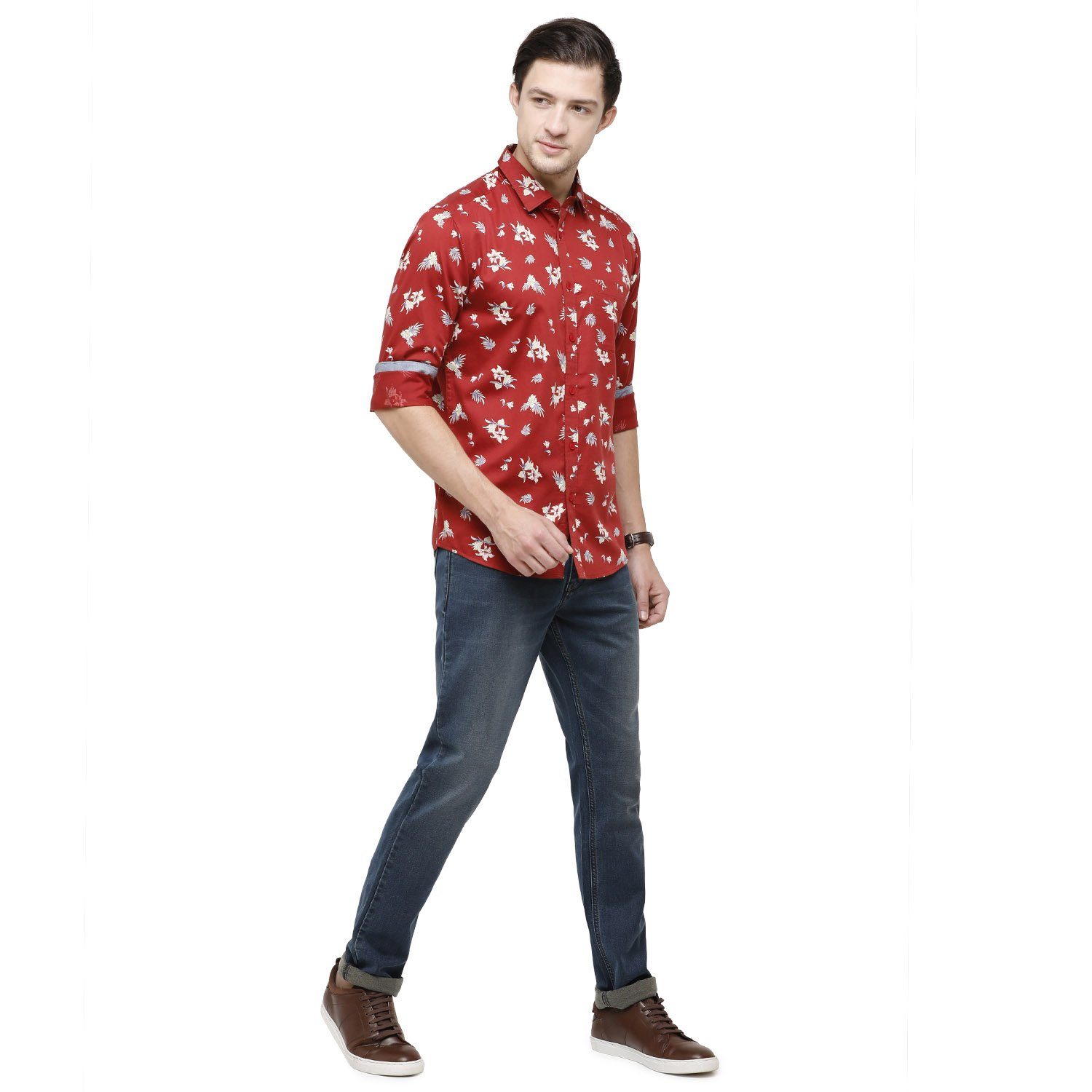 Swiss Club Mens Printed Collar Neck Full Sleeve Slim Fit 100% Cotton Red Fashion Woven Shirt ( S-SC-90 A-FS-PRT-SF ) Shirts Swiss Club 