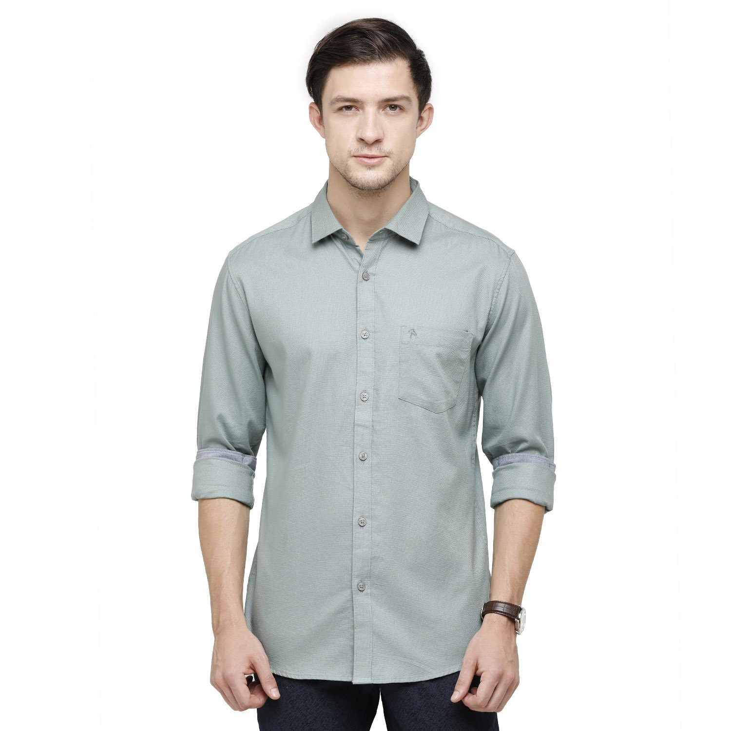 Swiss Club Mens Solid Full Sleeve Slim Fit Cotton Ash Grey Woven Shirt ( S-SC-91 A-FS-SLD-SF ) Shirts Swiss Club 
