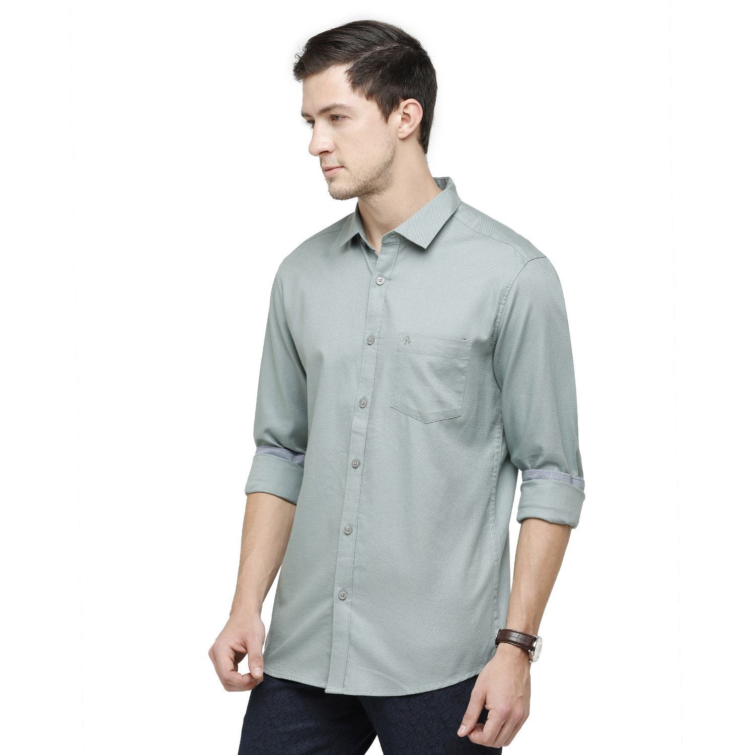 Swiss Club Mens Solid Full Sleeve Slim Fit Cotton Ash Grey Woven Shirt ( S-SC-91 A-FS-SLD-SF ) Shirts Swiss Club 