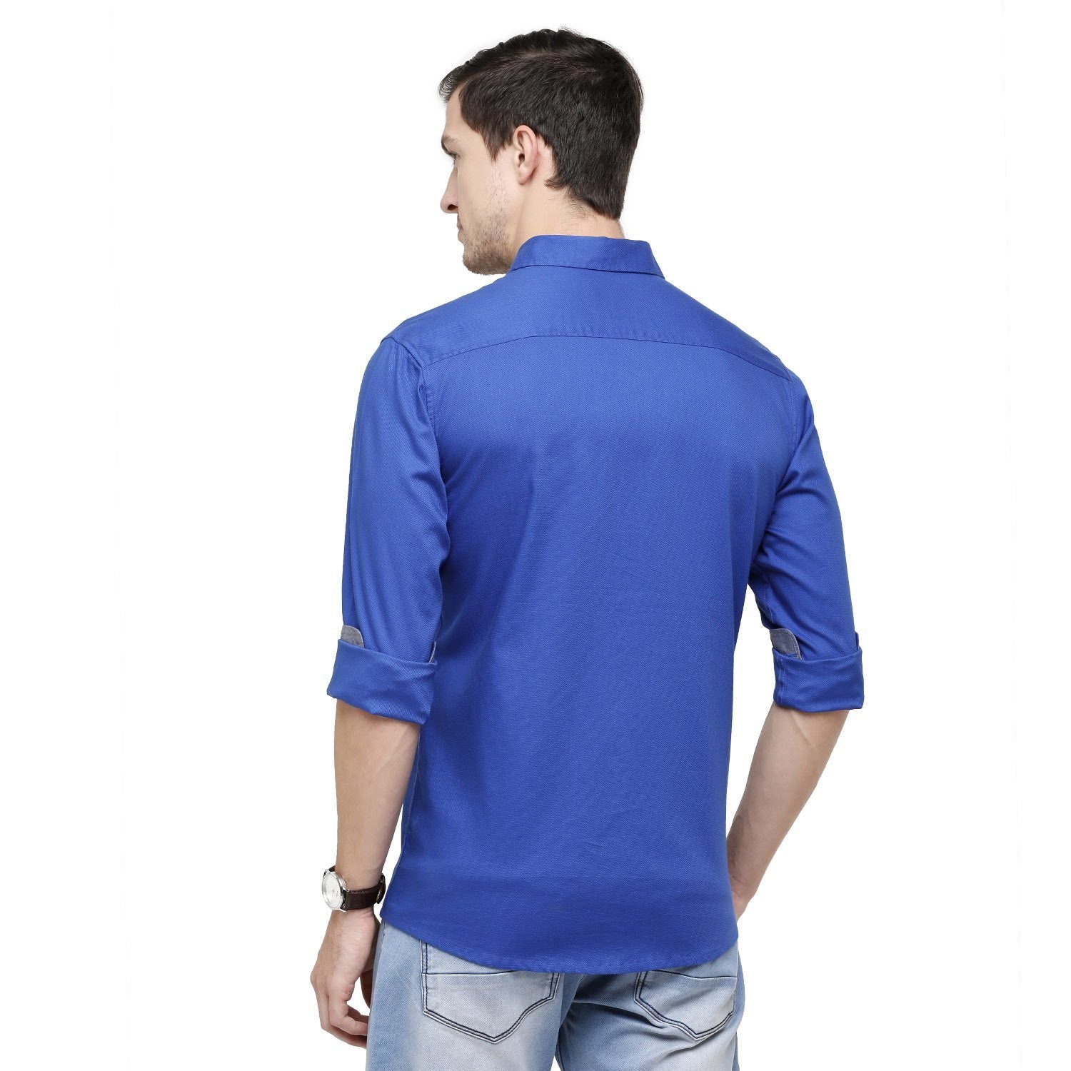 Swiss Club Mens Solid Collar Neck Full Sleeve Slim Fit 100% Cotton Royal Blue Fashion Woven Shirt ( S-SC-91 B-FS-SLD-SF ) Shirts Swiss Club 