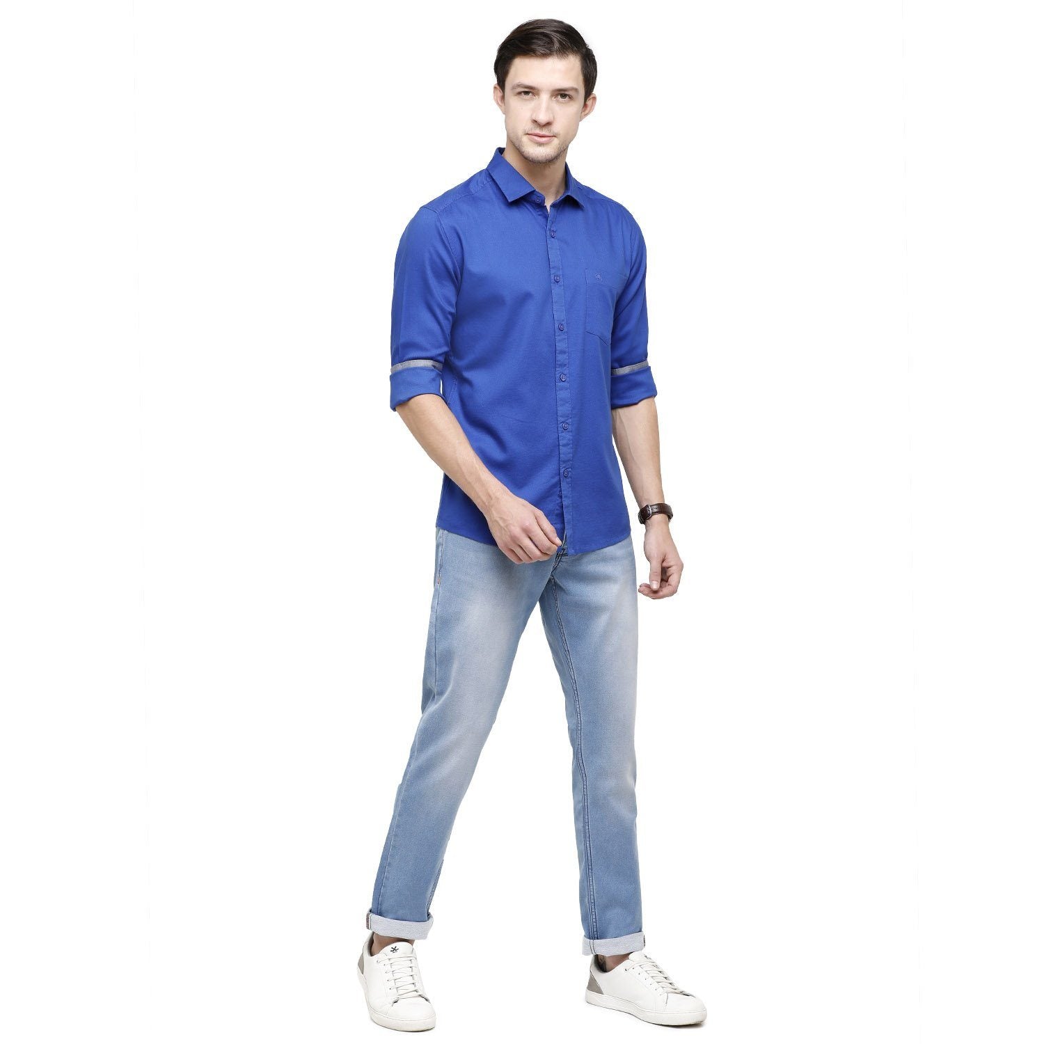 Swiss Club Mens Solid Collar Neck Full Sleeve Slim Fit 100% Cotton Royal Blue Fashion Woven Shirt ( S-SC-91 B-FS-SLD-SF ) Shirts Swiss Club 