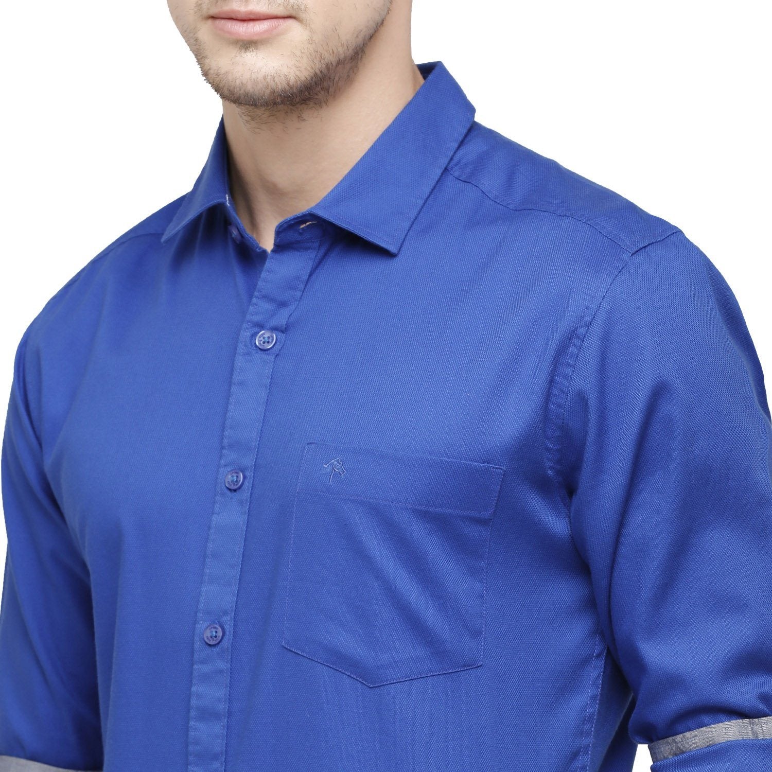 Swiss Club Mens Solid Collar Neck Full Sleeve Slim Fit 100% Cotton Royal Blue Fashion Woven Shirt ( S-SC-91 B-FS-SLD-SF ) Shirts Swiss Club 