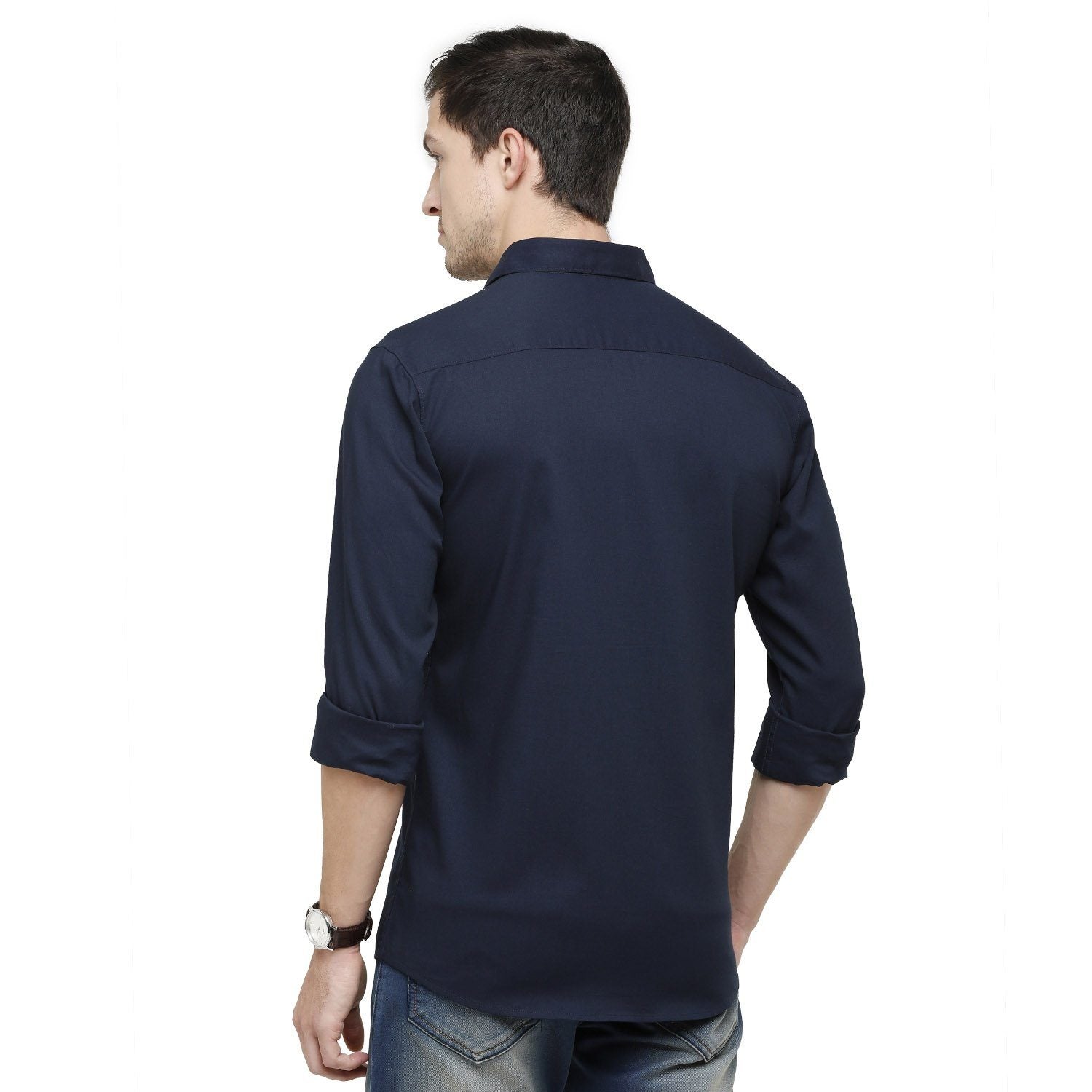 Swiss Club Mens Solid Collar Neck Full Sleeve Slim Fit Cotton Blended Navy Blue Fashion Woven Shirt ( S-SC-97 A-FS-SLD-SF ) Shirts Swiss Club 