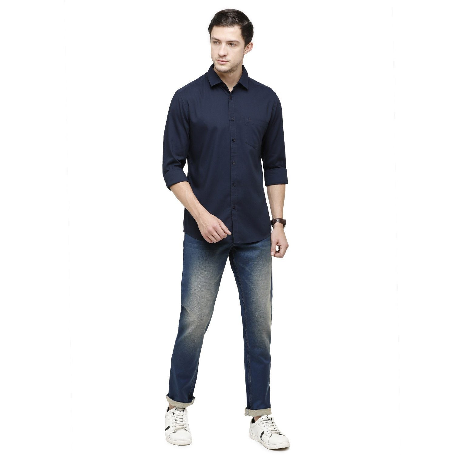 Swiss Club Mens Solid Collar Neck Full Sleeve Slim Fit Cotton Blended Navy Blue Fashion Woven Shirt ( S-SC-97 A-FS-SLD-SF ) Shirts Swiss Club 
