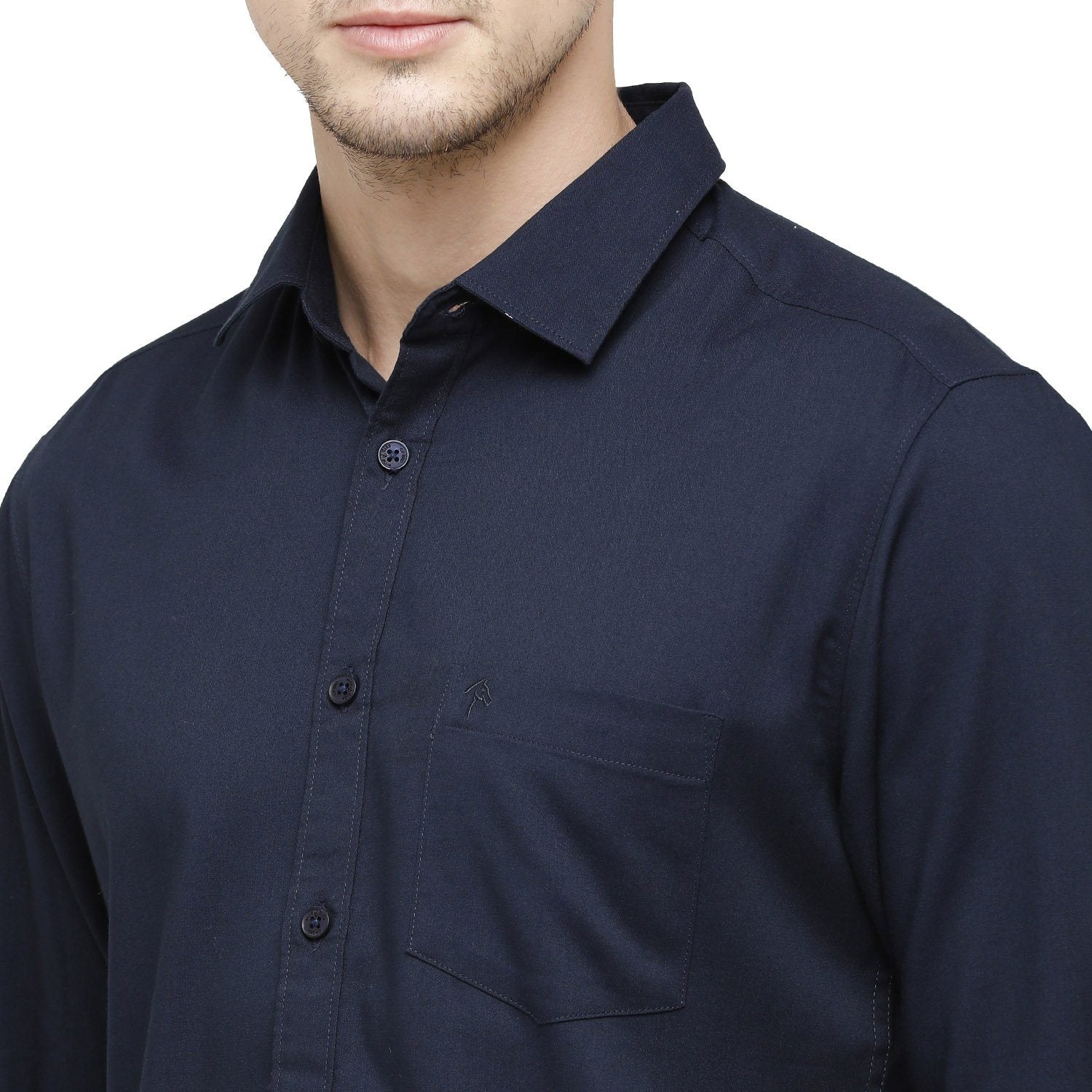 Swiss Club Mens Solid Collar Neck Full Sleeve Slim Fit Cotton Blended Navy Blue Fashion Woven Shirt ( S-SC-97 A-FS-SLD-SF ) Shirts Swiss Club 