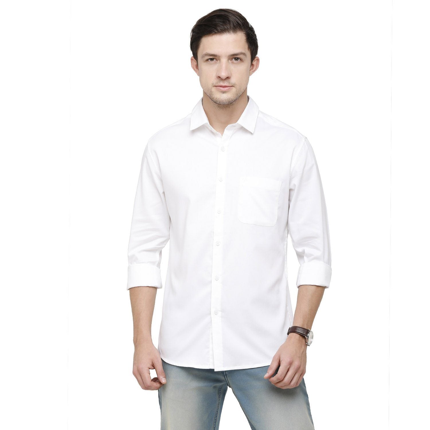 Swiss Club Mens Solid Collar Neck Full Sleeve Slim Fit Cotton Blended White Fashion Woven Shirt ( S-SC-97 B-FS-SLD-SF ) Shirts Swiss Club 