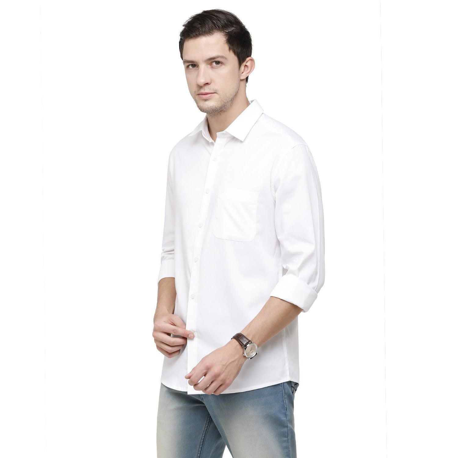 Swiss Club Mens Solid Collar Neck Full Sleeve Slim Fit Cotton Blended White Fashion Woven Shirt ( S-SC-97 B-FS-SLD-SF ) Shirts Swiss Club 