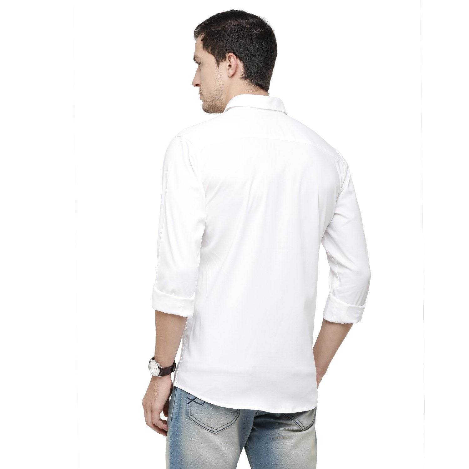 Swiss Club Mens Solid Collar Neck Full Sleeve Slim Fit Cotton Blended White Fashion Woven Shirt ( S-SC-97 B-FS-SLD-SF ) Shirts Swiss Club 
