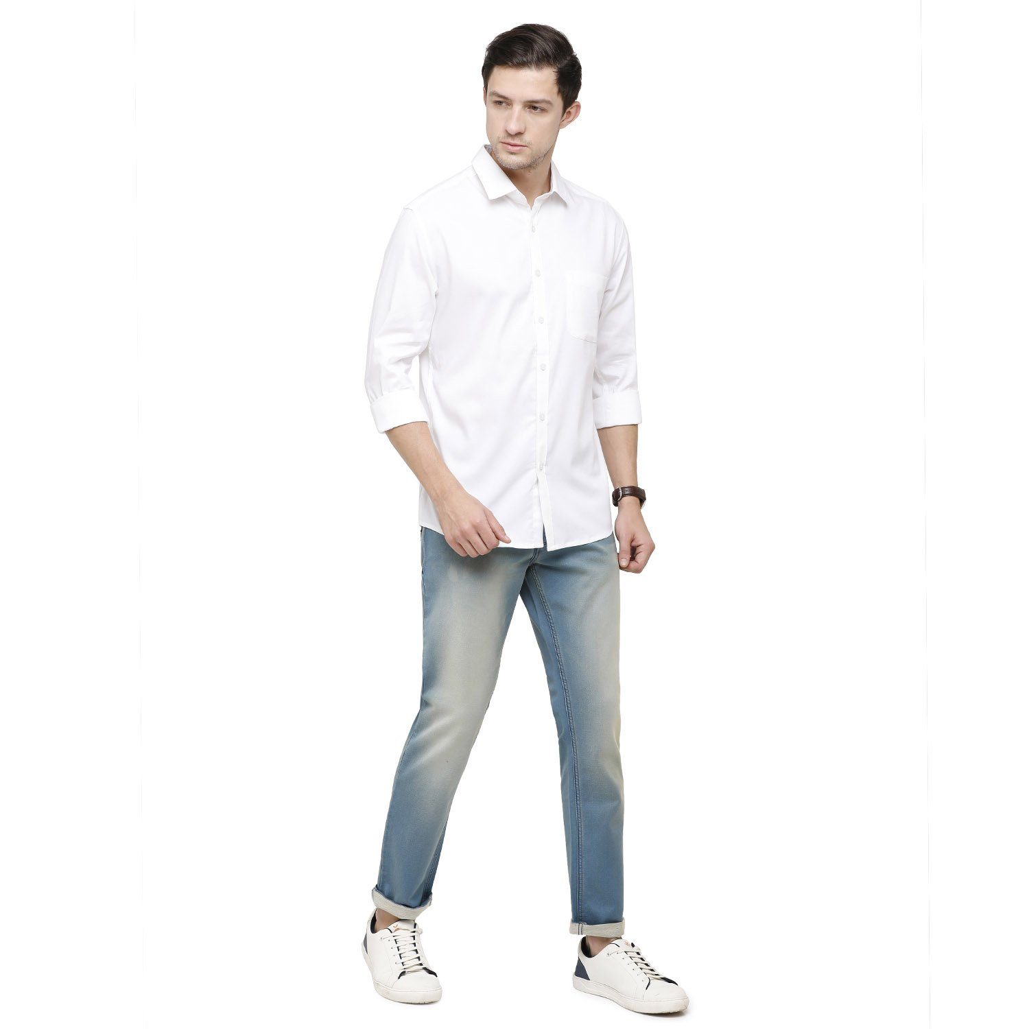 Swiss Club Mens Solid Collar Neck Full Sleeve Slim Fit Cotton Blended White Fashion Woven Shirt ( S-SC-97 B-FS-SLD-SF ) Shirts Swiss Club 