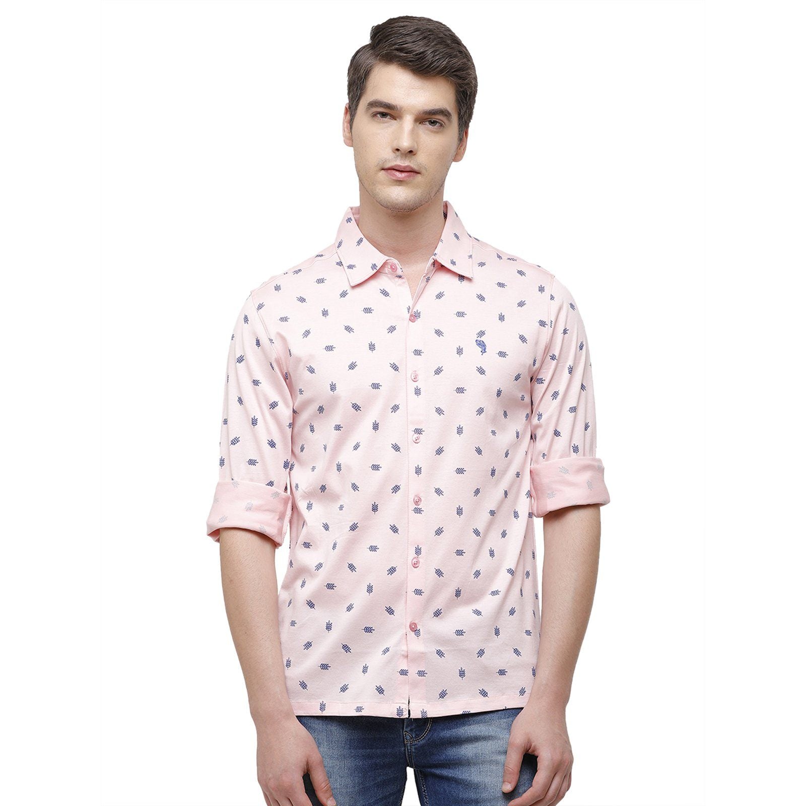 Swiss Club Men's Slim Fit Polo Collar Full Sleeve Printed Knitted Pink T-Shirt SCKS-01 A-SF-HS-SH T-shirt Swiss Club 