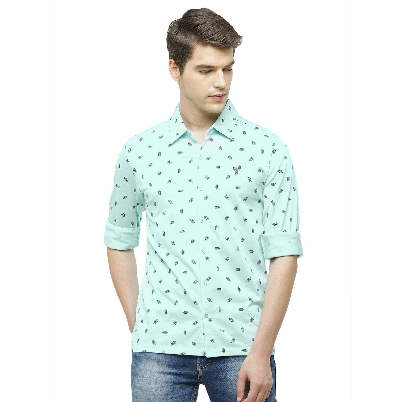 Swiss Club Men's Slim Fit Polo Collar Full Sleeve Printed Knitted Light Blue T-Shirt SCKS-01 B-SF-HS-SH T-shirt Swiss Club 