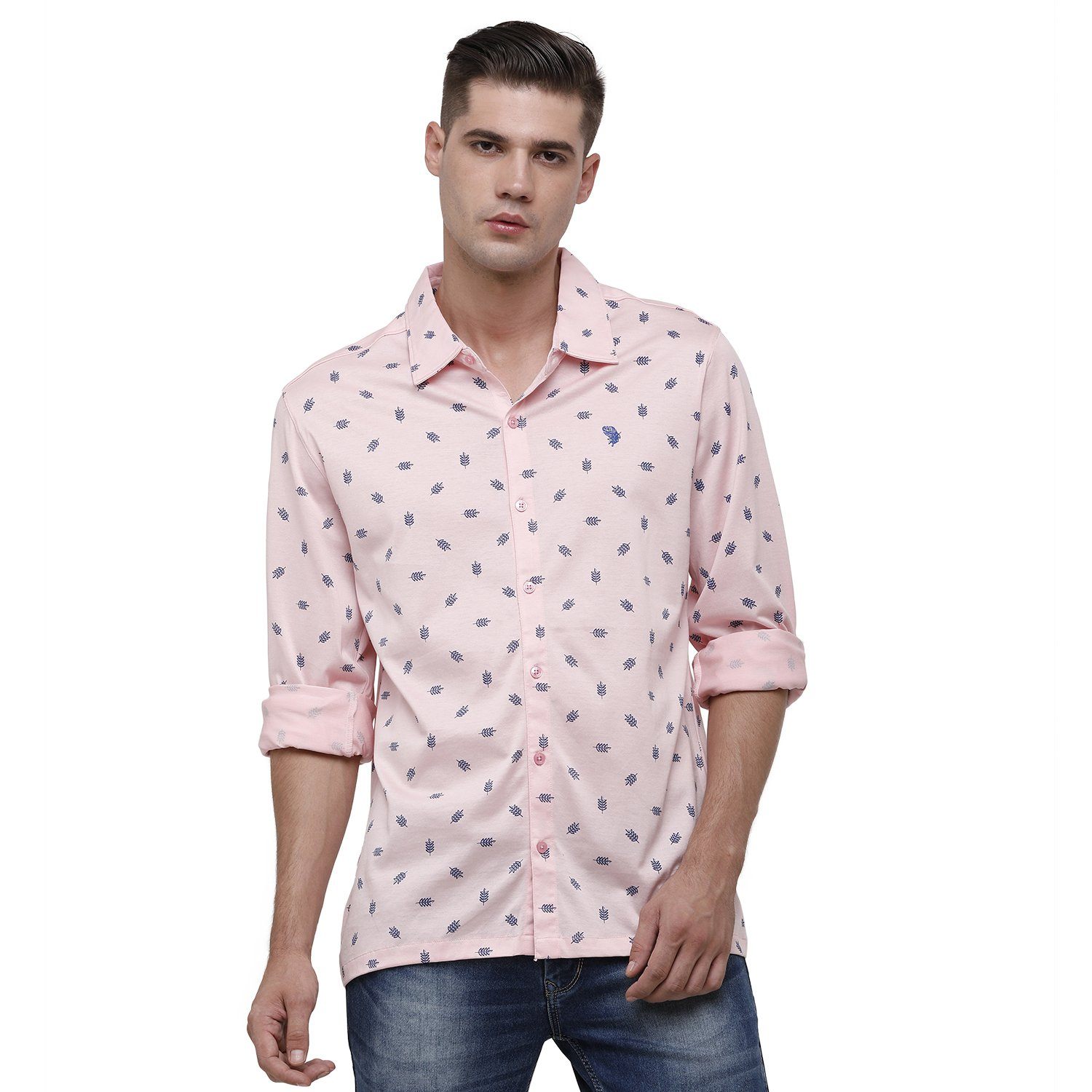 SWISS CLUB Mens Printed Polo Neck Full Sleeve Slim Fit 100% Cotton Pink Fashion T-Shirt ( SCKS-02 A-SF-FS-SH ) T-shirt Swiss Club 