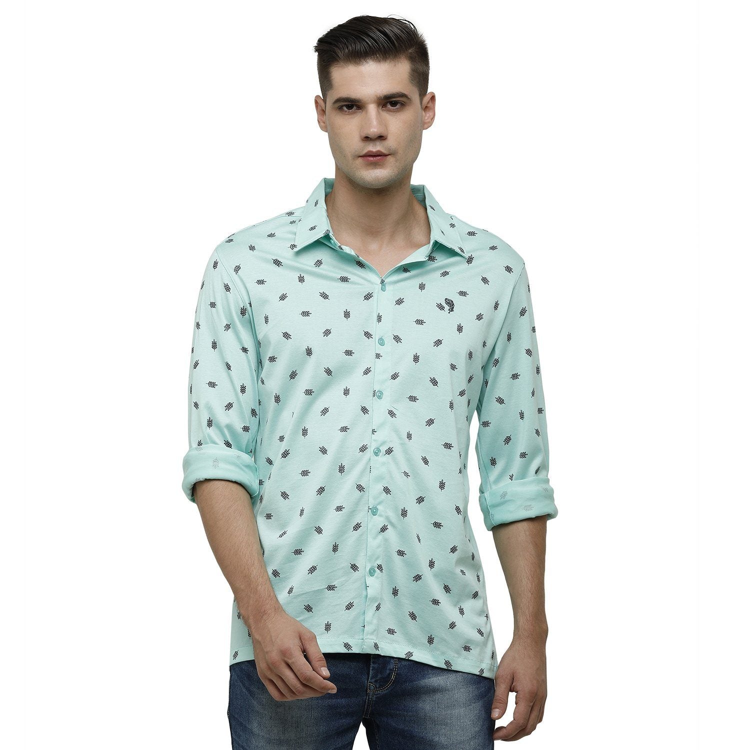 SWISS CLUB Mens Printed Polo Neck Full Sleeve Slim Fit 100% Cotton Turquoise Fashion T-Shirt ( SCKS-02 B-SF-FS-SH ) T-shirt Swiss Club 