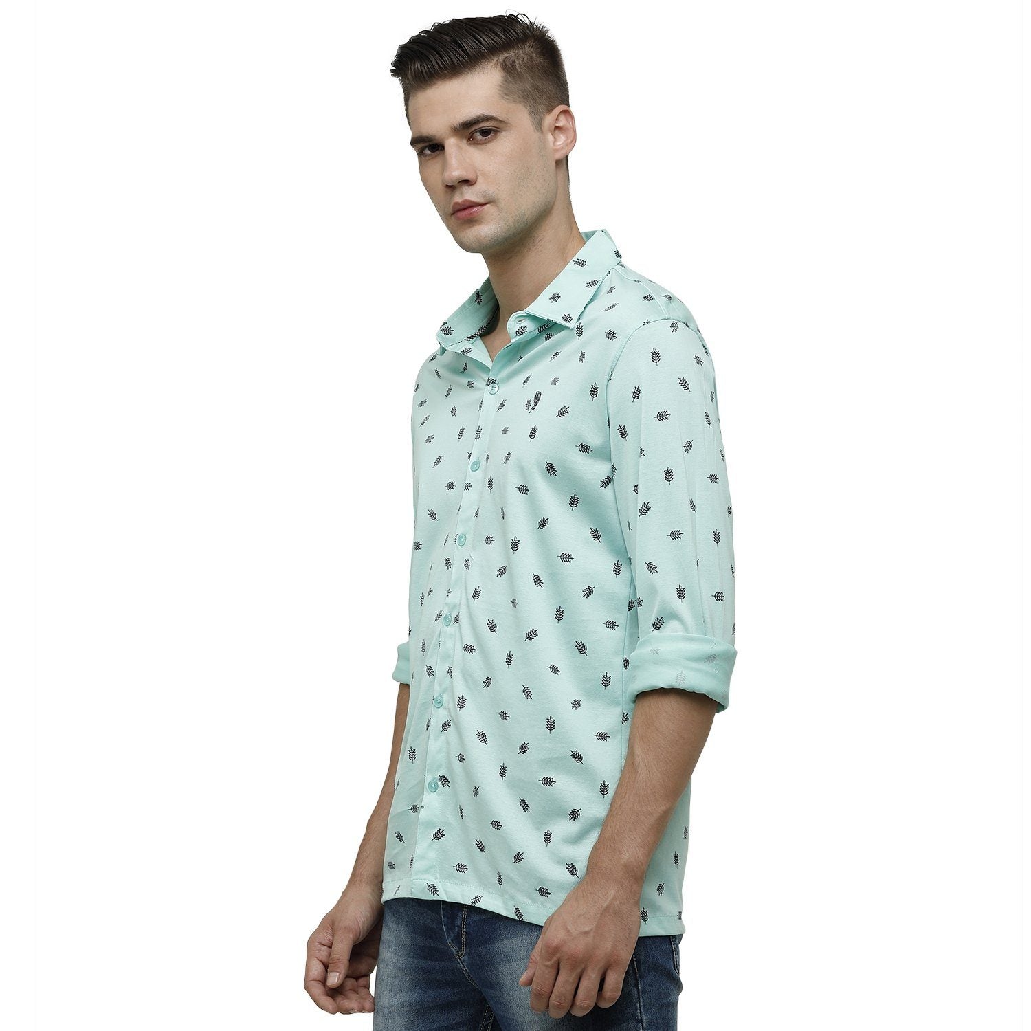 SWISS CLUB Mens Printed Polo Neck Full Sleeve Slim Fit 100% Cotton Turquoise Fashion T-Shirt ( SCKS-02 B-SF-FS-SH ) T-shirt Swiss Club 