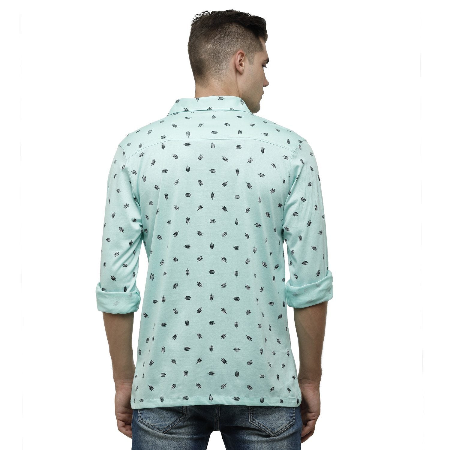 SWISS CLUB Mens Printed Polo Neck Full Sleeve Slim Fit 100% Cotton Turquoise Fashion T-Shirt ( SCKS-02 B-SF-FS-SH ) T-shirt Swiss Club 