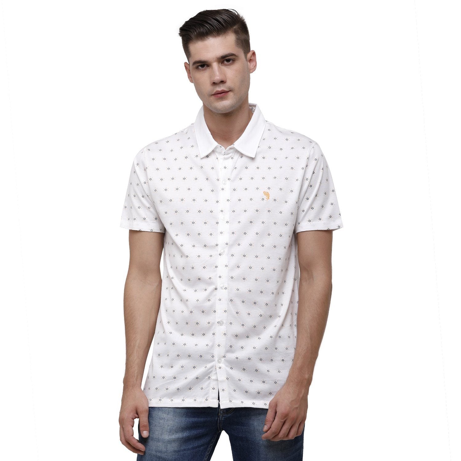 SWISS CLUB Mens Printed Polo Neck Half Sleeve Slim Fit 100% Cotton White Fashion T-Shirt ( SCKS-03 A-SF-HS-SH ) T-shirt Swiss Club 