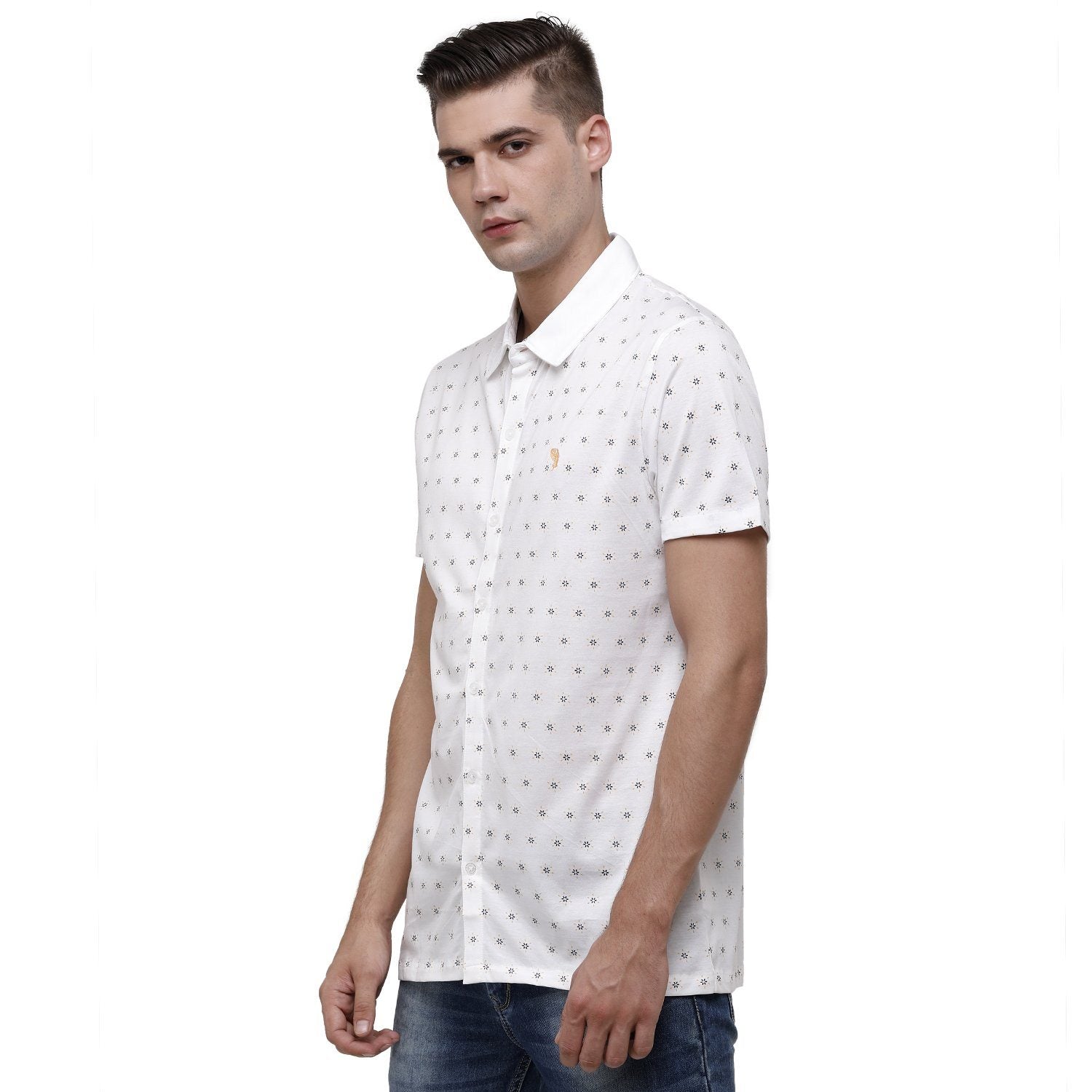 SWISS CLUB Mens Printed Polo Neck Half Sleeve Slim Fit 100% Cotton White Fashion T-Shirt ( SCKS-03 A-SF-HS-SH ) T-shirt Swiss Club 