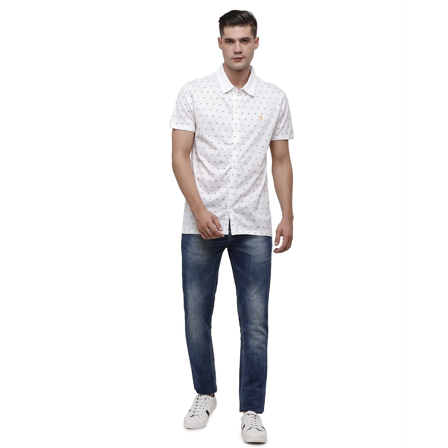 SWISS CLUB Mens Printed Polo Neck Half Sleeve Slim Fit 100% Cotton White Fashion T-Shirt ( SCKS-03 A-SF-HS-SH ) T-shirt Swiss Club 