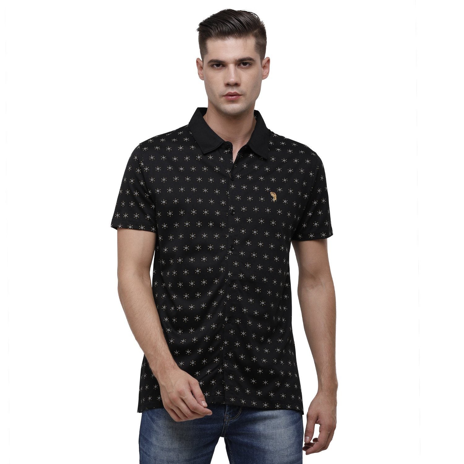 SWISS CLUB Mens Printed Polo Neck Half Sleeve Slim Fit 100% Cotton Black Fashion T-Shirt ( SCKS-03 B-SF-HS-SH ) T-shirt Swiss Club 