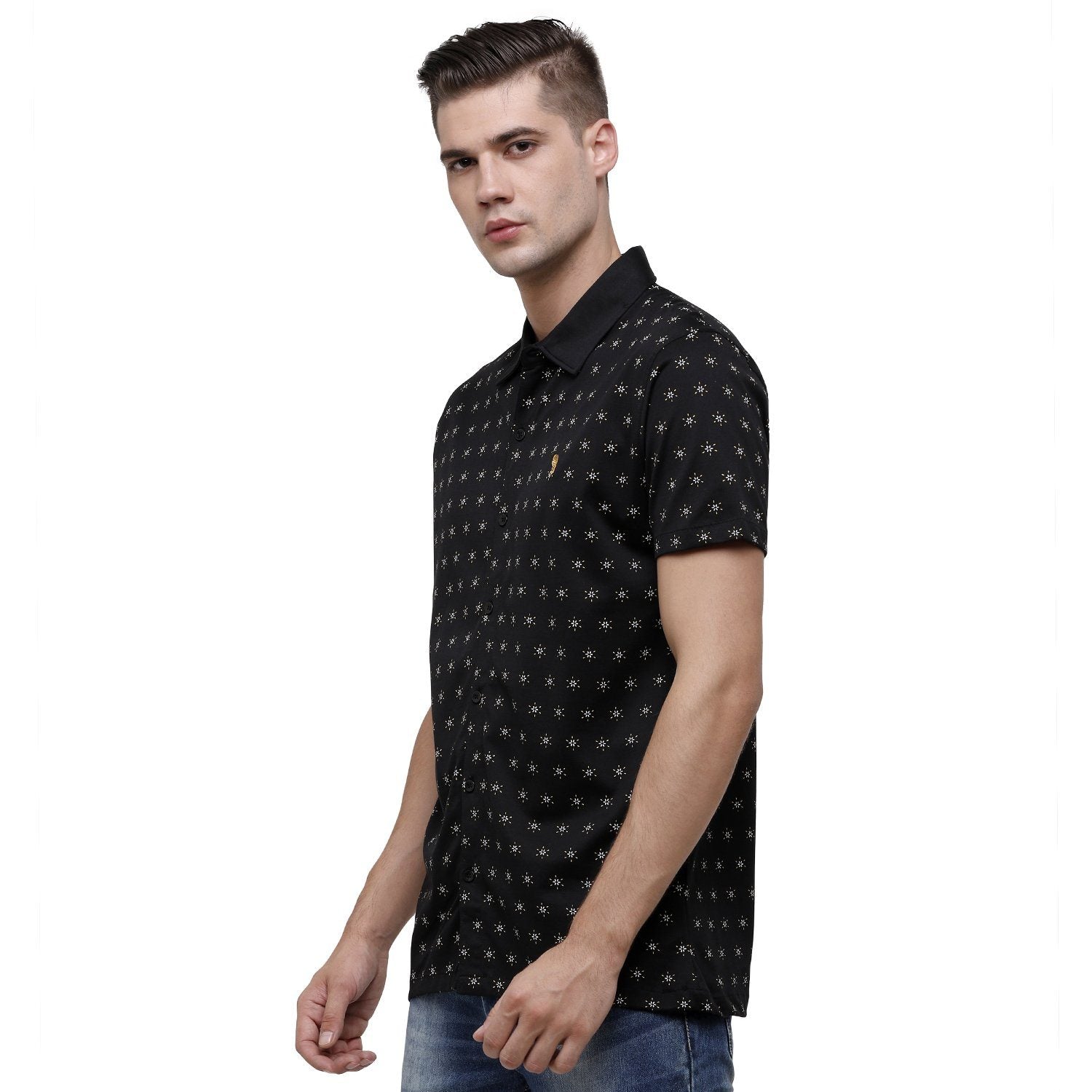 SWISS CLUB Mens Printed Polo Neck Half Sleeve Slim Fit 100% Cotton Black Fashion T-Shirt ( SCKS-03 B-SF-HS-SH ) T-shirt Swiss Club 
