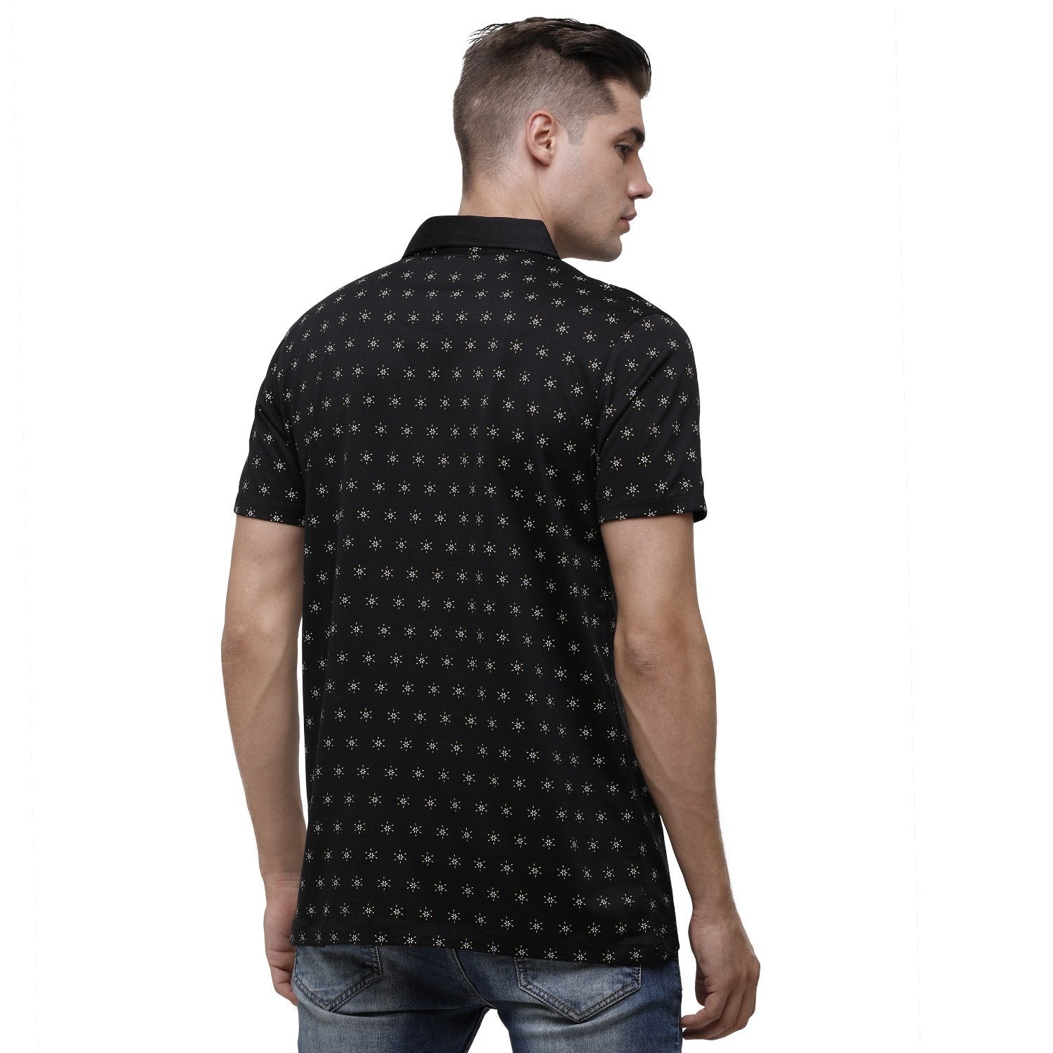SWISS CLUB Mens Printed Polo Neck Half Sleeve Slim Fit 100% Cotton Black Fashion T-Shirt ( SCKS-03 B-SF-HS-SH ) T-shirt Swiss Club 
