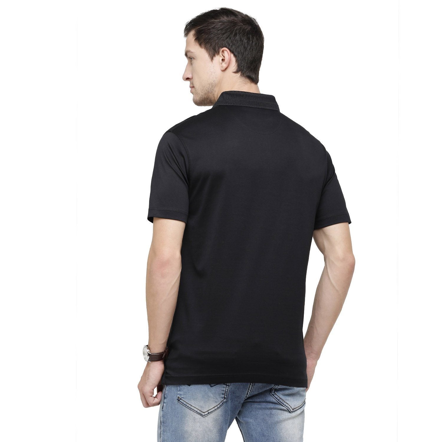 Classic Polo Mens Solid Polo Neck Half Sleeve Regular Fit 100% Cotton Black T-Shirt ( SEDOS-BLACK AF P ) T-shirt Classic Polo 