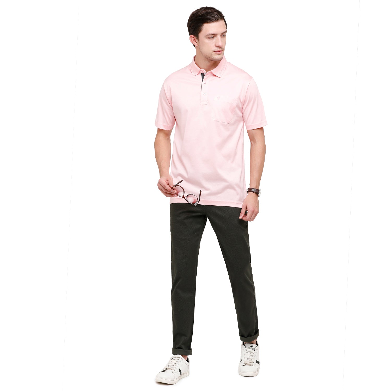 Classic Polo Men's Solid Polo Neck Authentic Fit 100% Cotton T-Shirt | Sedos - Crystal Rose