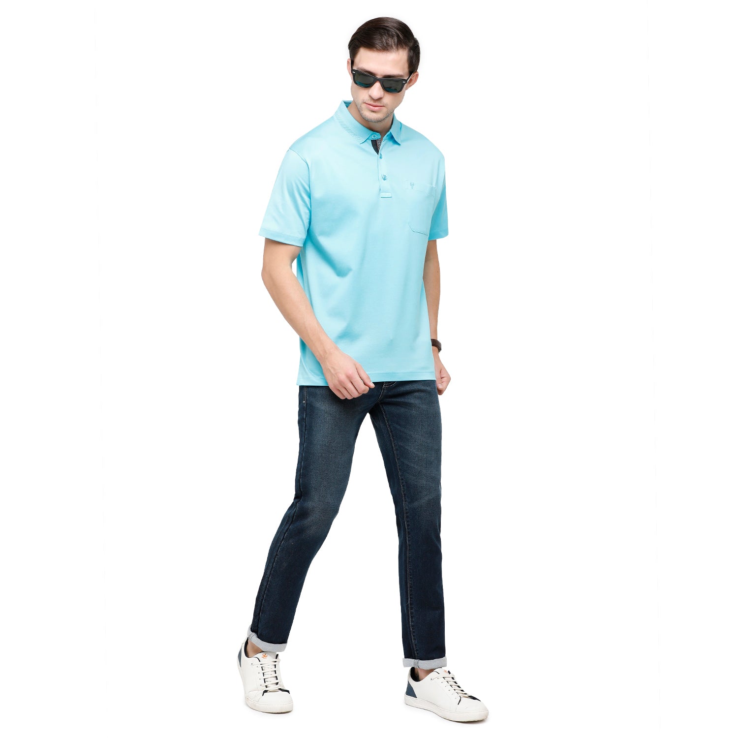 Classic Polo Men's Solid Polo Neck Authentic Fit 100% Cotton T-Shirt | Sedos - Diva Blue