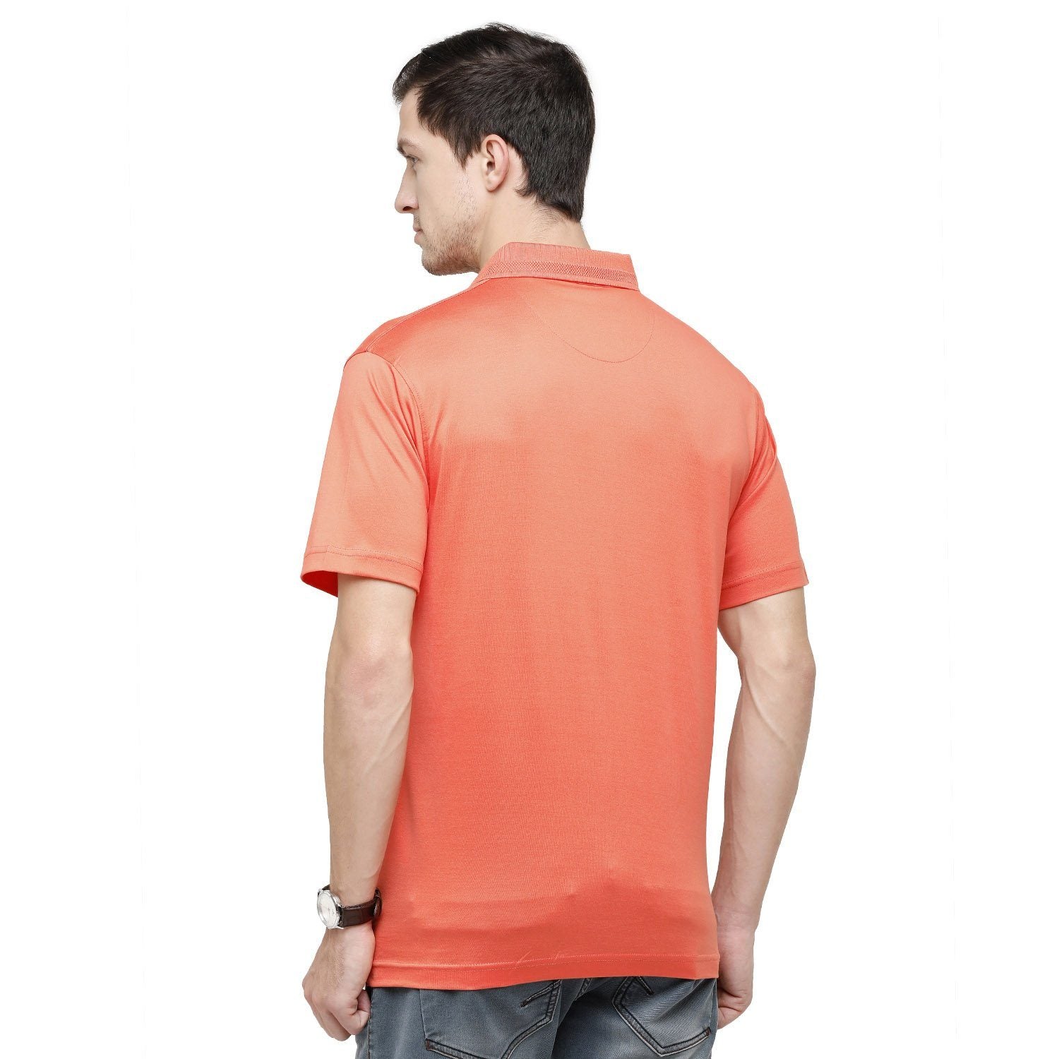 Classic Polo Mens Solid Polo Neck Half Sleeve Regular Fit Cotton Orange Core T-Shirt ( SEDOS-EMBERGLOW AF P ) T-shirt Classic Polo 