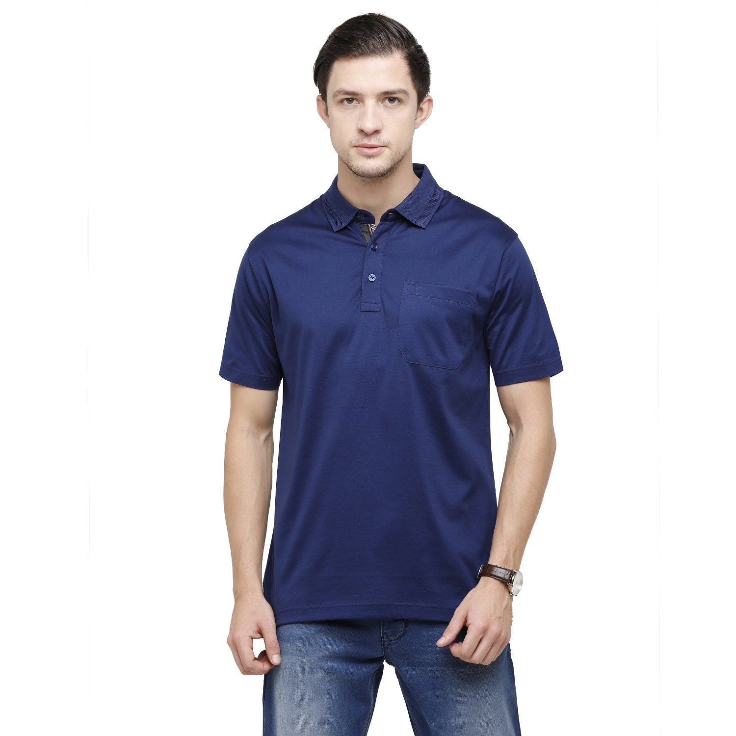 Classic Polo Mens Solid Polo Neck Half Sleeve Regular Fit 100% Cotton Navy Blue Core T-Shirt ( SEDOS-ESTATE BLUE AF P ) T-shirt Classic Polo 