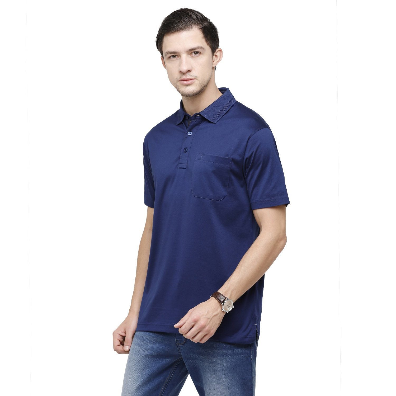 Classic Polo Mens Solid Polo Neck Half Sleeve Regular Fit 100% Cotton Navy Blue Core T-Shirt ( SEDOS-ESTATE BLUE AF P ) T-shirt Classic Polo 