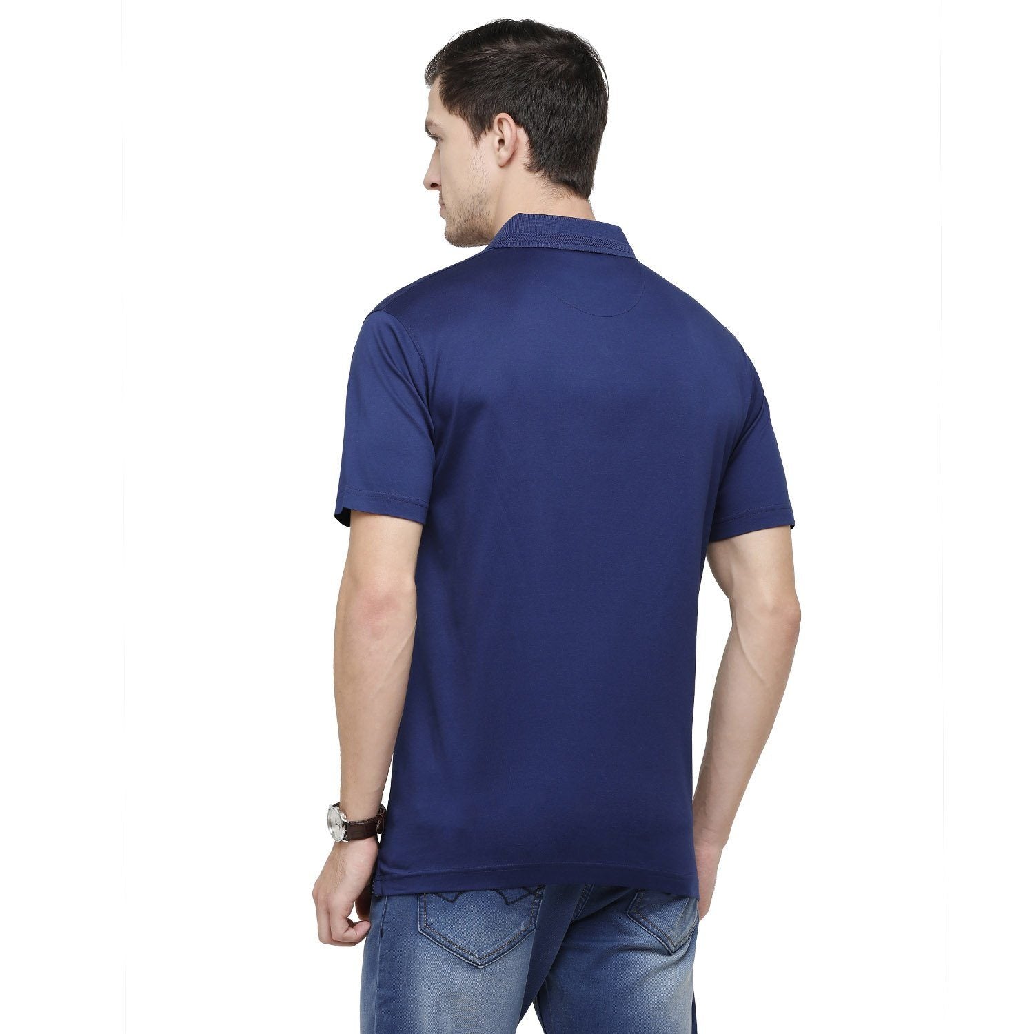 Classic Polo Mens Solid Polo Neck Half Sleeve Regular Fit 100% Cotton Navy Blue Core T-Shirt ( SEDOS-ESTATE BLUE AF P ) T-shirt Classic Polo 