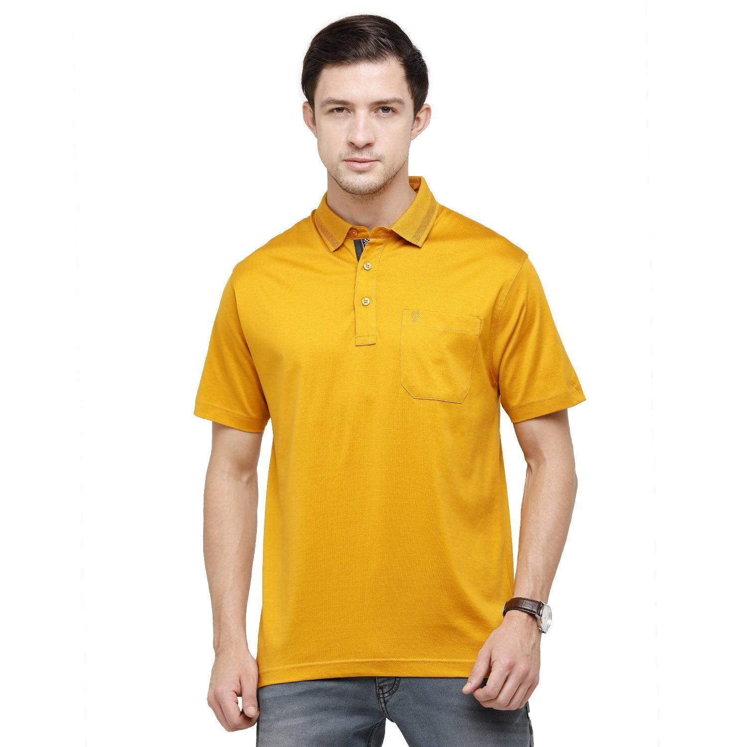 Classic Polo Mens Solid Polo Half Sleeve Authentic Fit 100% Cotton Golden Yellow T-Shirt - SEDOS-GOLDEN YELLOW T-shirt Classic Polo 