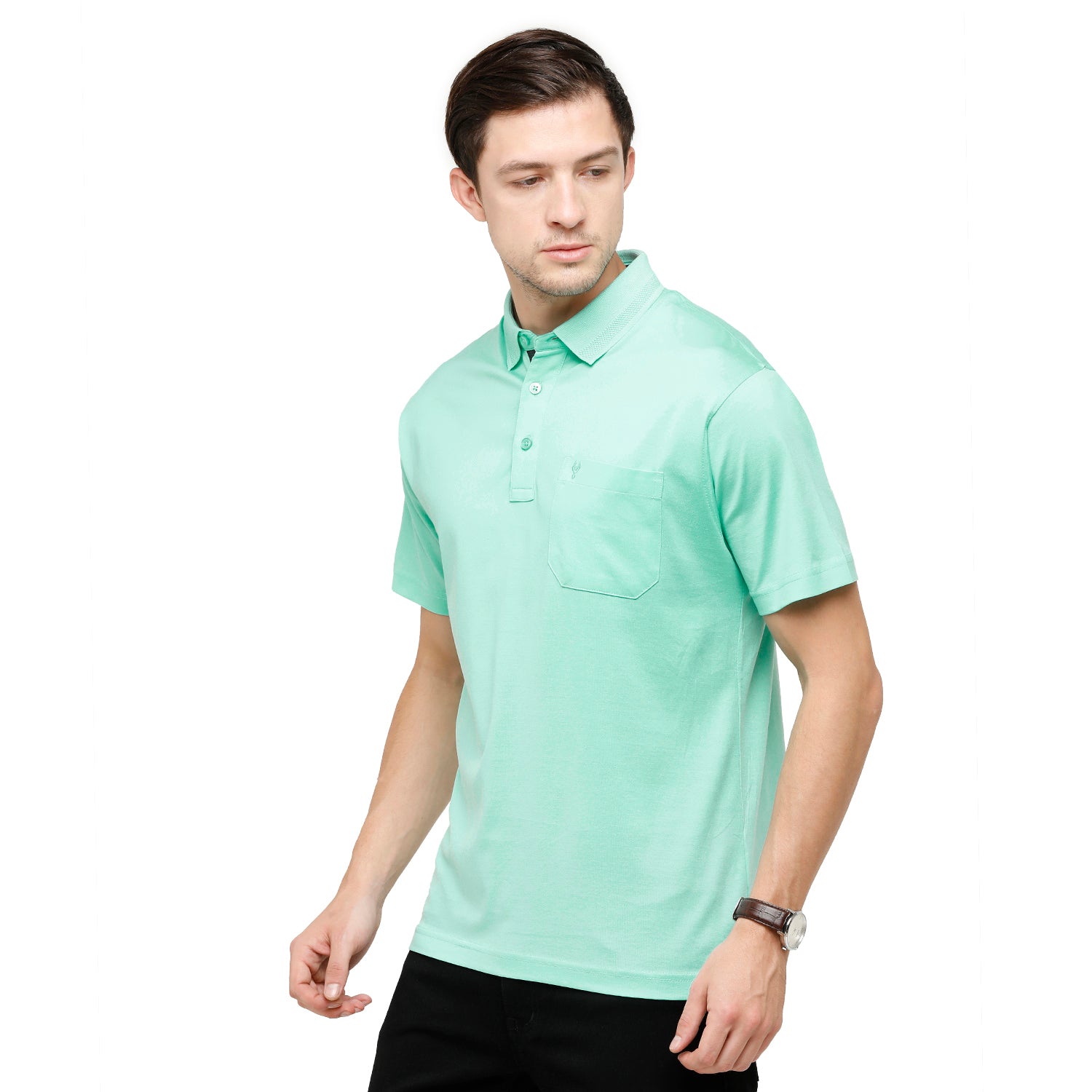 Classic Polo Men's Solid Polo Neck Authentic Fit 100% Cotton T-Shirt | Sedos - Green Aqua