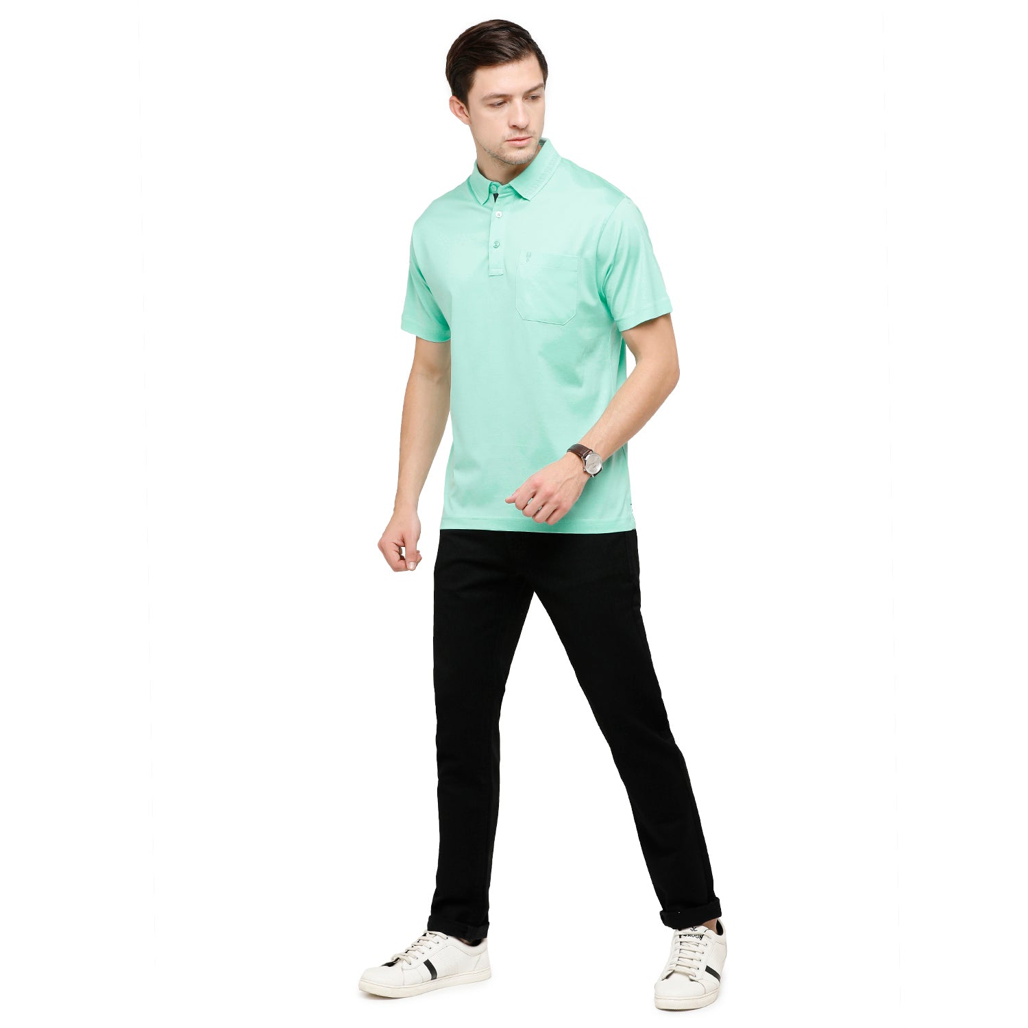 Classic Polo Men's Solid Polo Neck Authentic Fit 100% Cotton T-Shirt | Sedos - Green Aqua