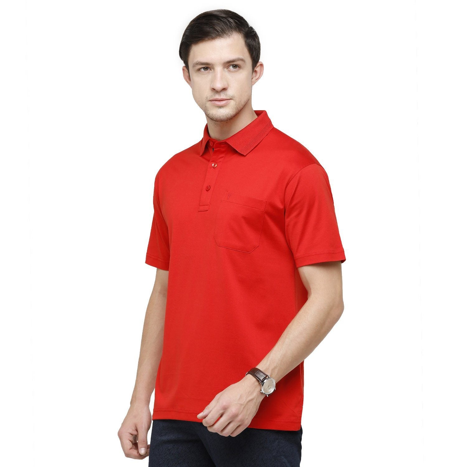 Classic Polo Mens Solid Polo Neck Half Sleeve Regular Fit Cotton Red Core T-Shirt ( SEDOS-MOLTEN LAVA AF P ) T-shirt Classic Polo 