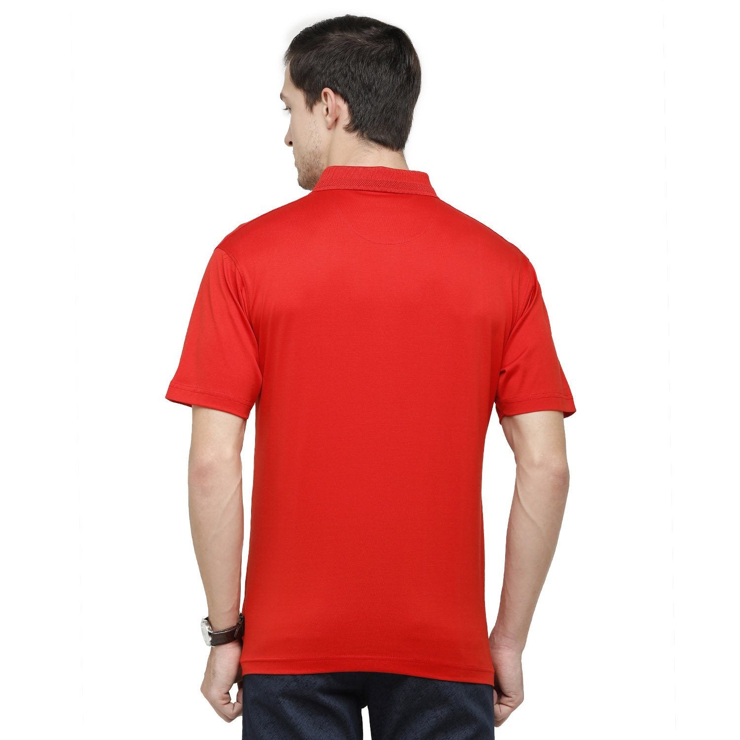 Classic Polo Mens Solid Polo Neck Half Sleeve Regular Fit Cotton Red Core T-Shirt ( SEDOS-MOLTEN LAVA AF P ) T-shirt Classic Polo 