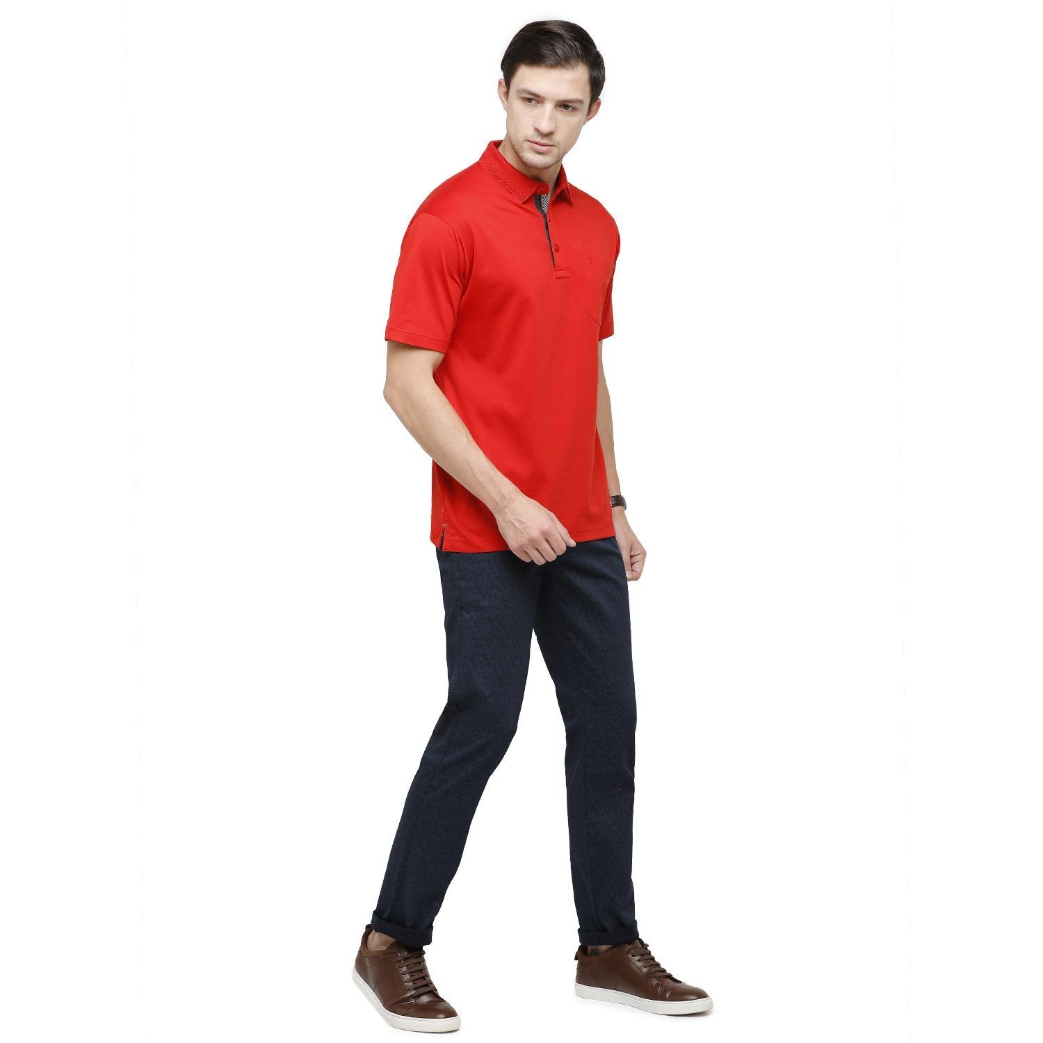 Classic Polo Mens Solid Polo Neck Half Sleeve Regular Fit Cotton Red Core T-Shirt ( SEDOS-MOLTEN LAVA AF P ) T-shirt Classic Polo 