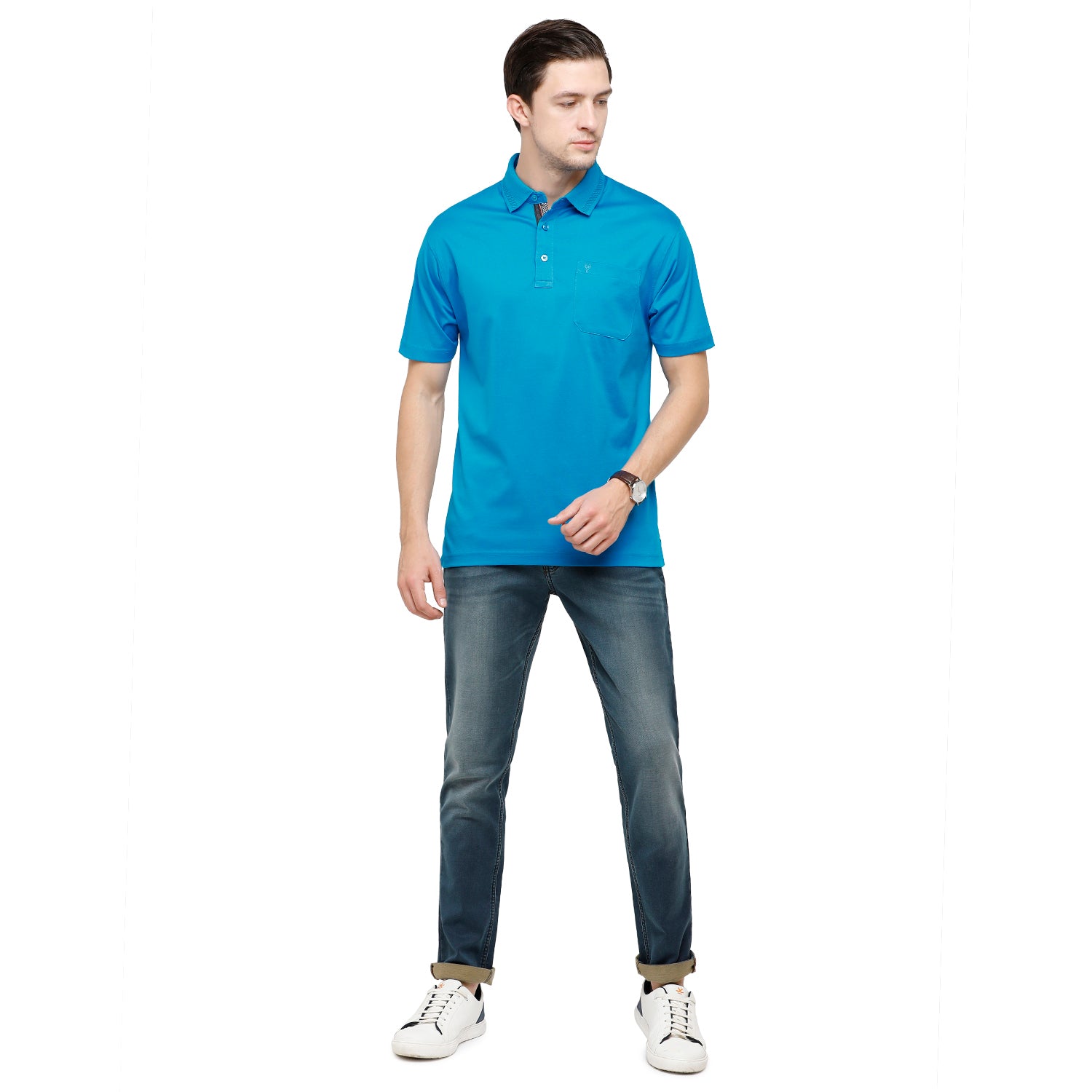 Classic Polo Men's Solid Polo Neck Authentic Fit 100% Cotton T-Shirt | Sedos - Pro Blue