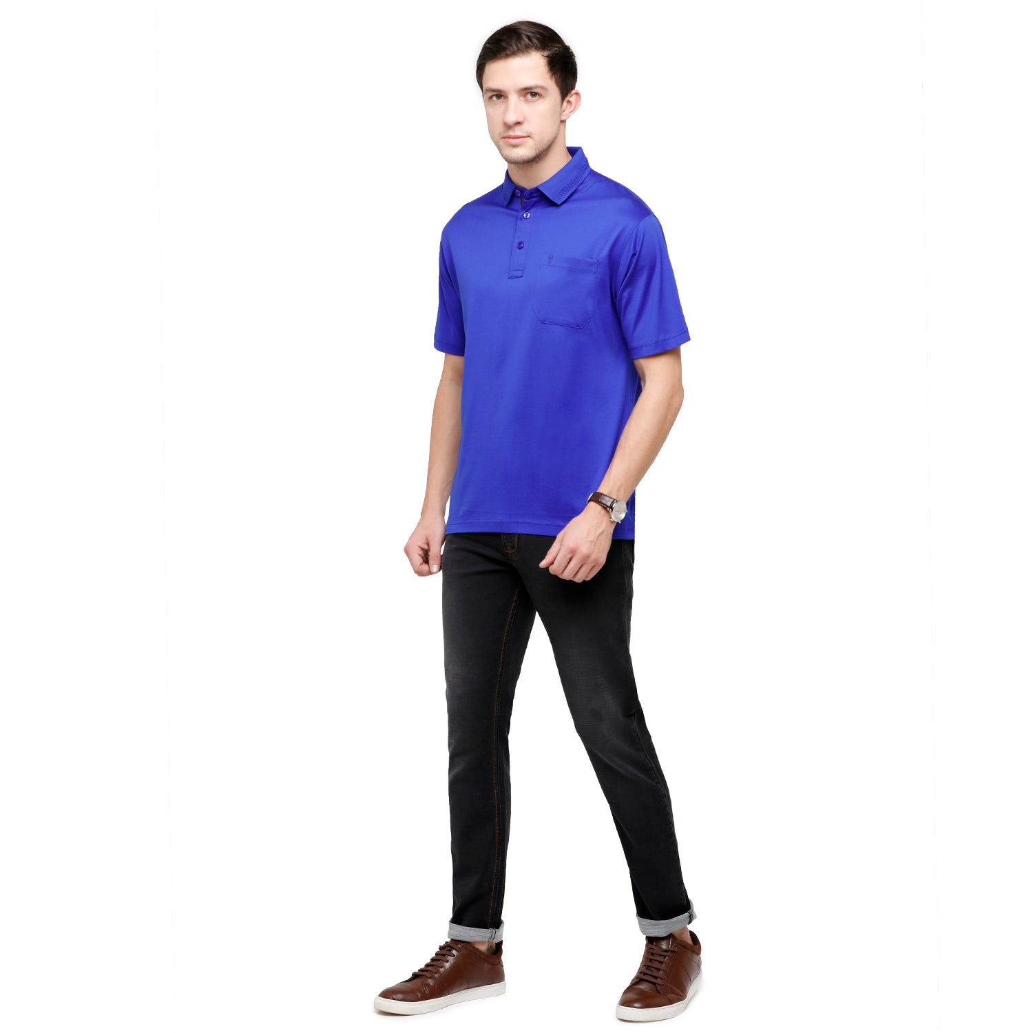 Classic Polo Men's Solid Polo Neck Authentic Fit 100% Cotton T-Shirt | Sedos - Snorkel Blue