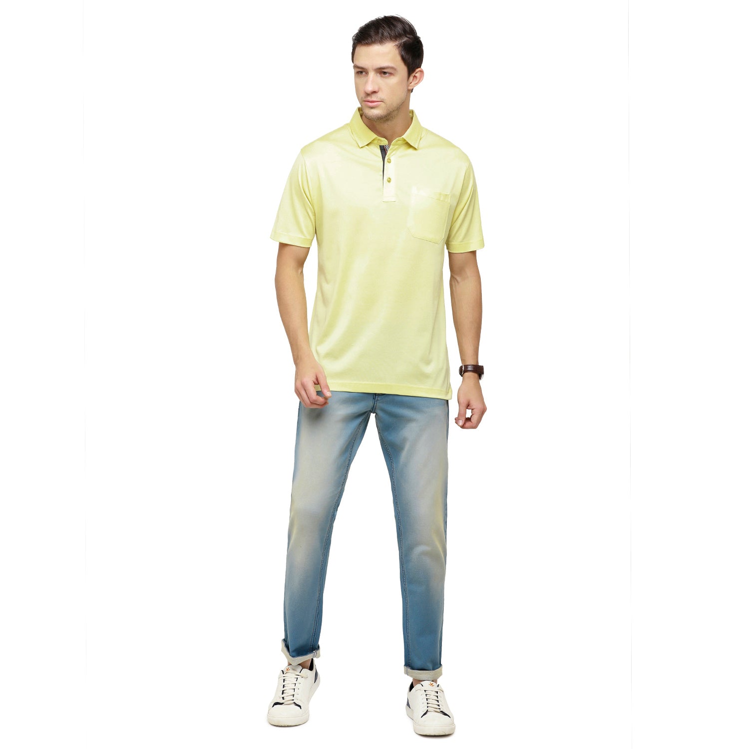 Classic Polo Men's Solid Polo Neck Authentic Fit 100% Cotton T-Shirt | Sedos - Yellow