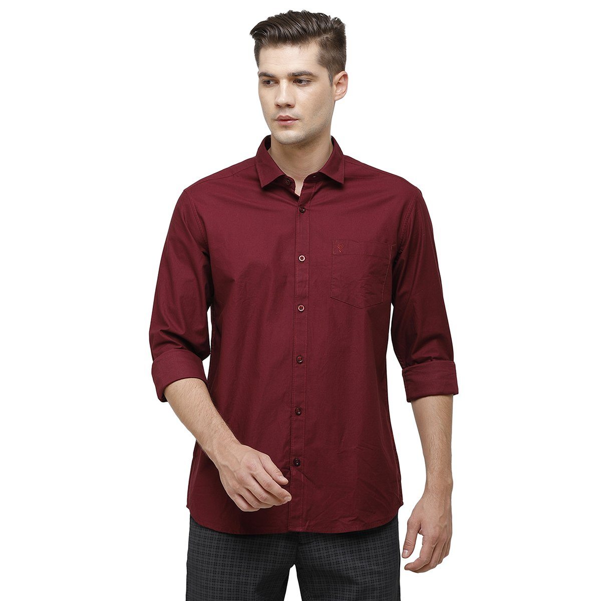 Classic Polo Mens Collar Neck Full Sleeve Wine Smart Fit 100% Cotton Woven Shirt SM1-68 A-FS-SLD-SF Shirts Classic Polo 