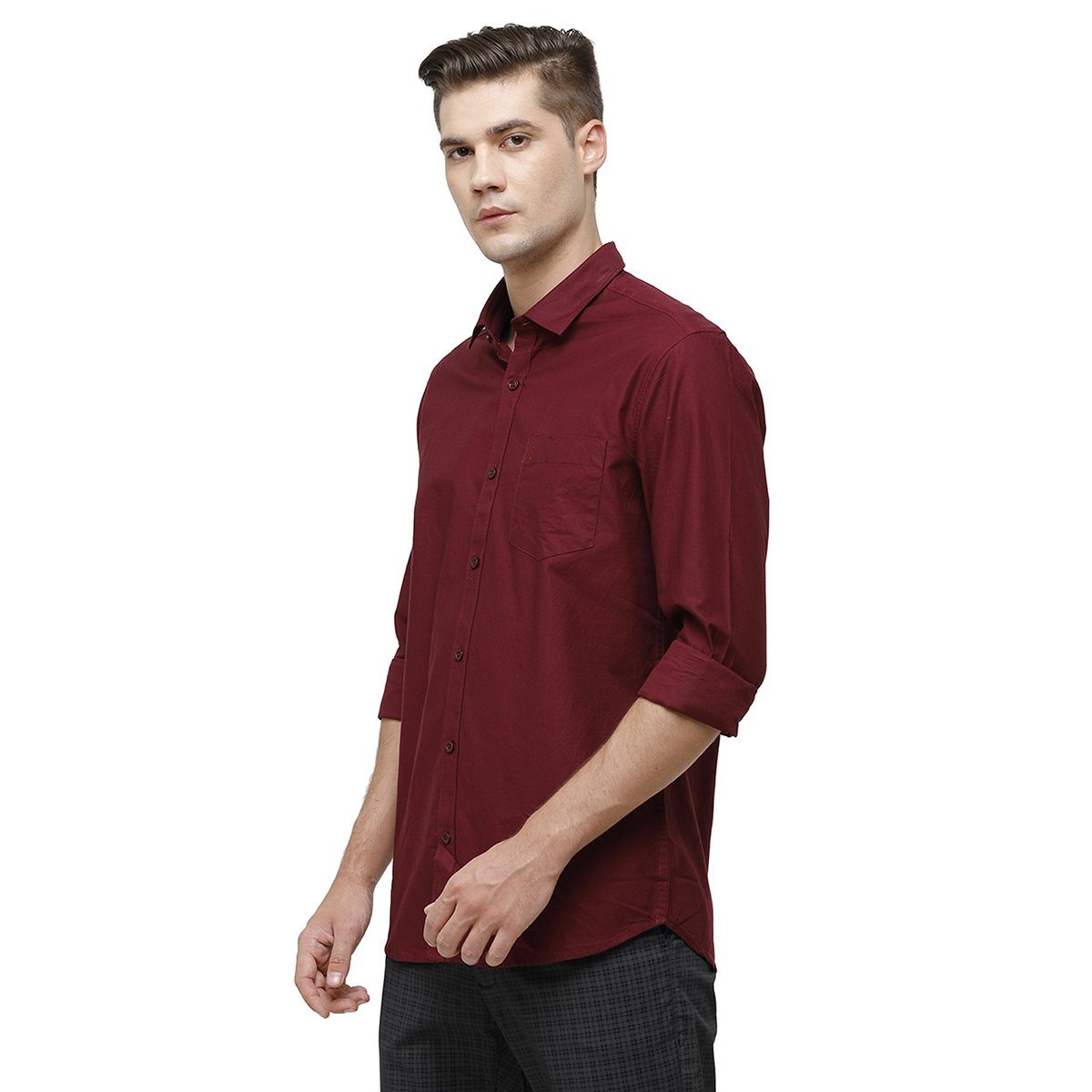 Classic Polo Mens Collar Neck Full Sleeve Wine Smart Fit 100% Cotton Woven Shirt SM1-68 A-FS-SLD-SF Shirts Classic Polo 