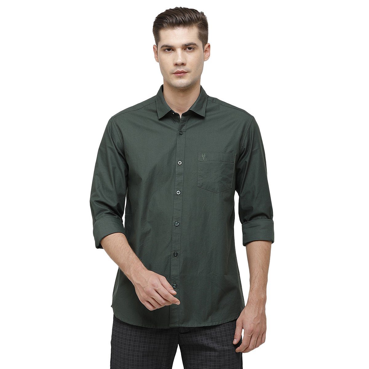 Classic Polo Mens Collar Neck Full Sleeve Bottle Green Smart Fit 100% Cotton Woven Shirt SM1-68 B-FS-SLD-SF Shirts Classic Polo 