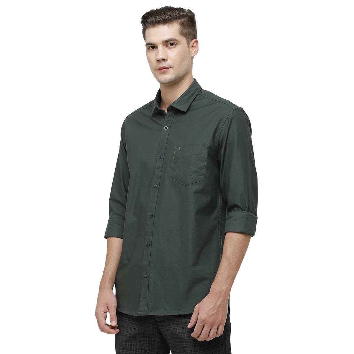 Classic Polo Mens Collar Neck Full Sleeve Bottle Green Smart Fit 100% Cotton Woven Shirt SM1-68 B-FS-SLD-SF Shirts Classic Polo 