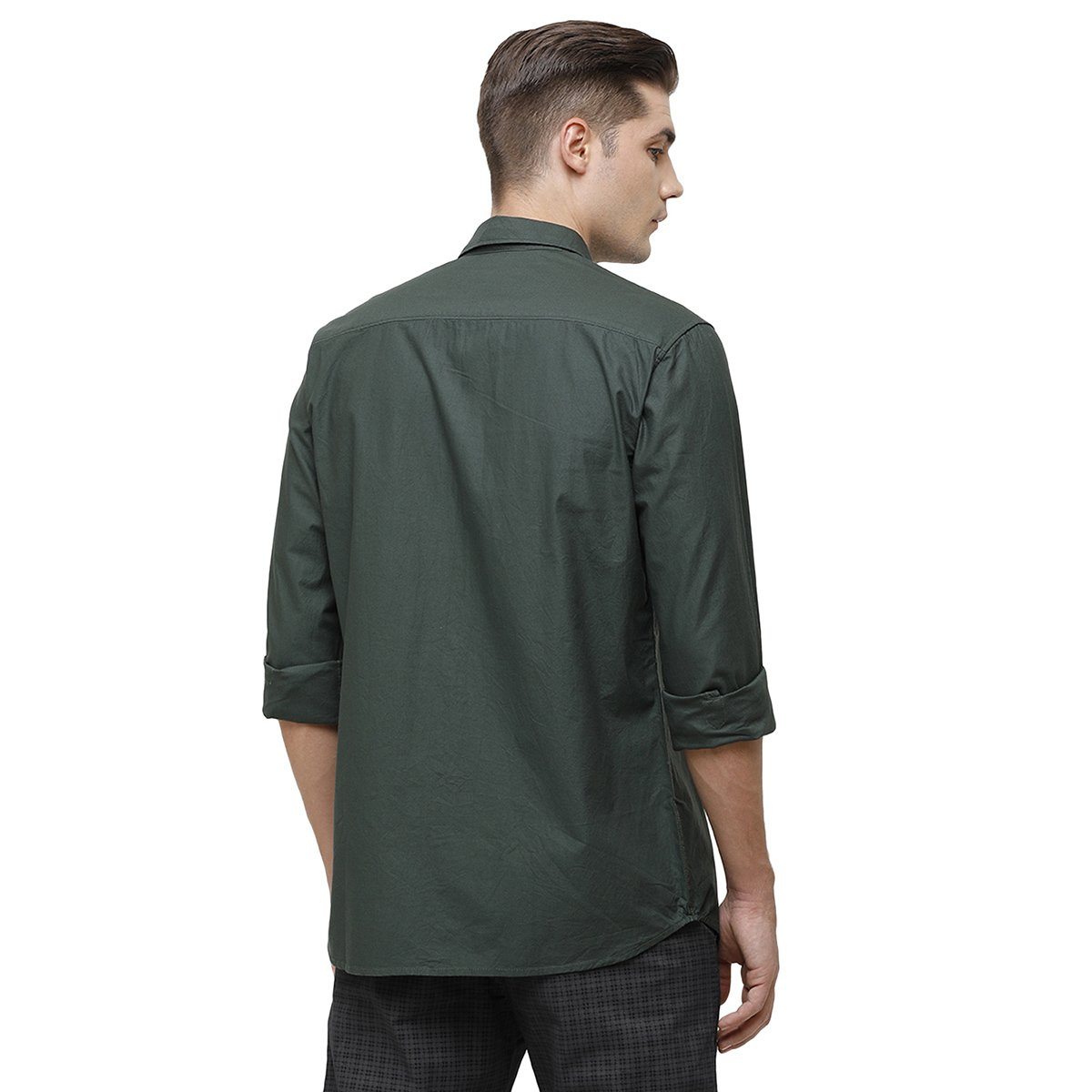 Classic Polo Mens Collar Neck Full Sleeve Bottle Green Smart Fit 100% Cotton Woven Shirt SM1-68 B-FS-SLD-SF Shirts Classic Polo 