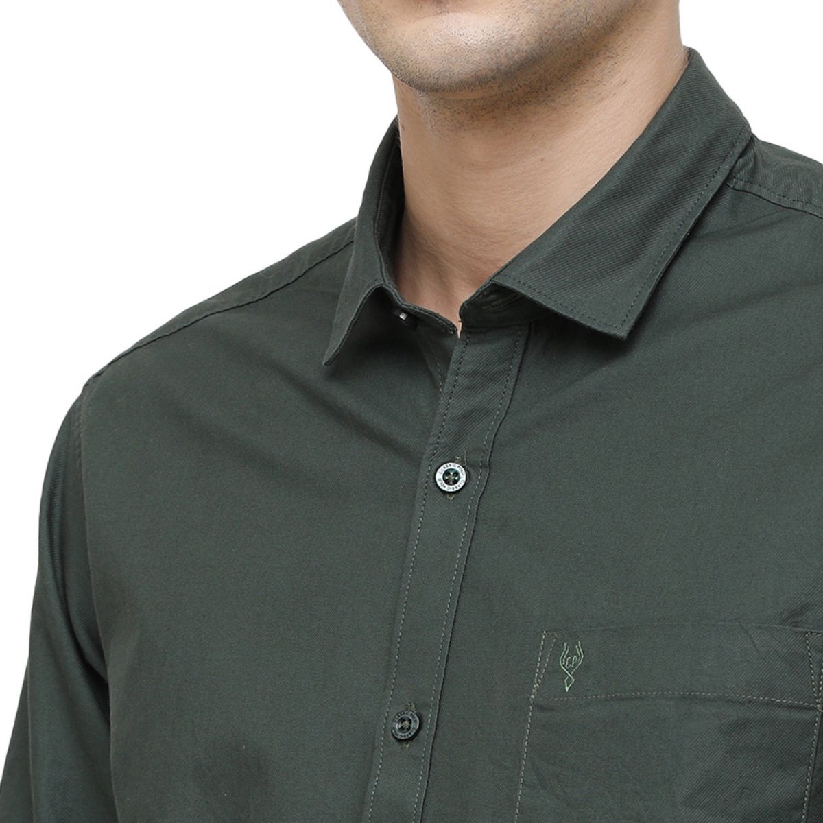 Classic Polo Mens Collar Neck Full Sleeve Bottle Green Smart Fit 100% Cotton Woven Shirt SM1-68 B-FS-SLD-SF Shirts Classic Polo 